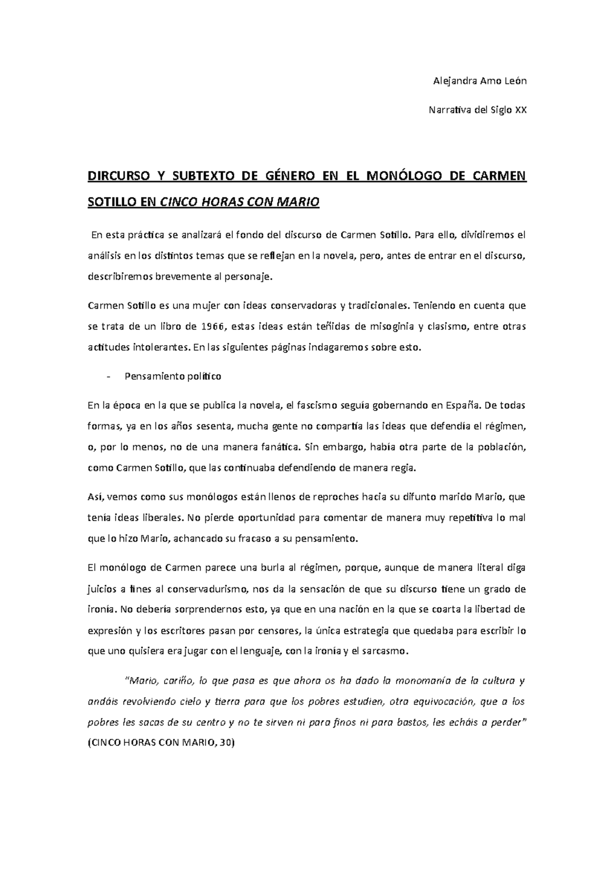 Discurso Y Subgénero DE Texto - Alejandra Amo León Narrativa del Siglo ...