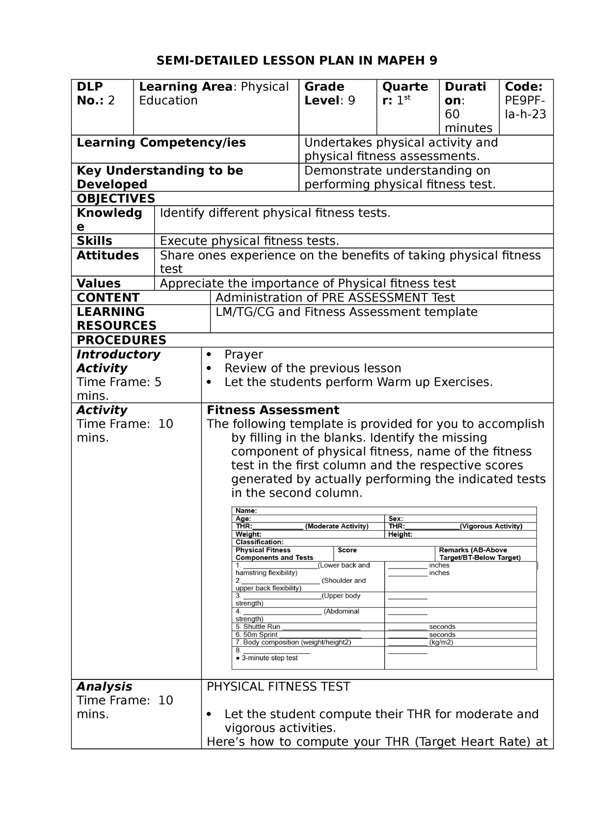 Pe9 Q1 Lp2 Melcs Semi Detailed Lesson Plan In Mapeh 9 Dlp No 2 7217