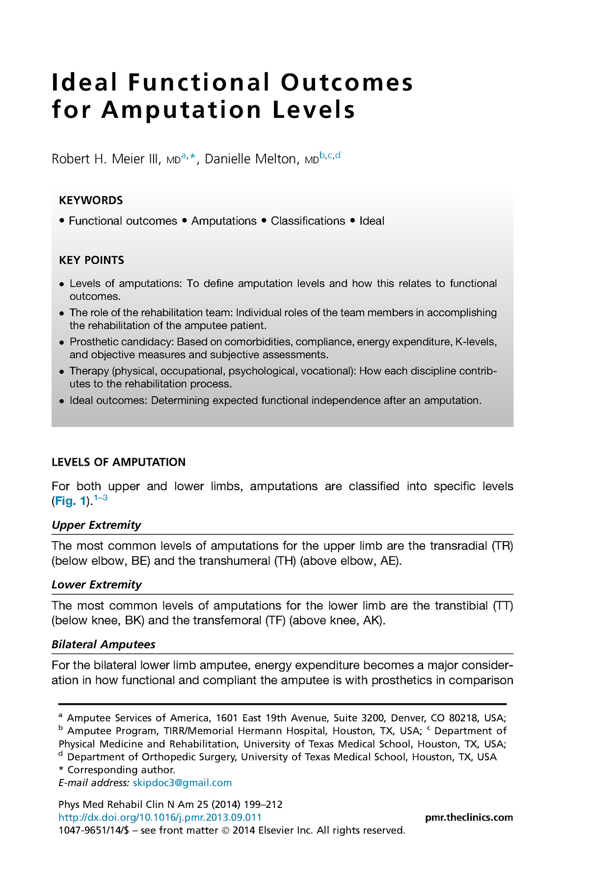 Meier 2014 Ideal Funtional Outcomes For Amputation Levenls - I D E A L ...