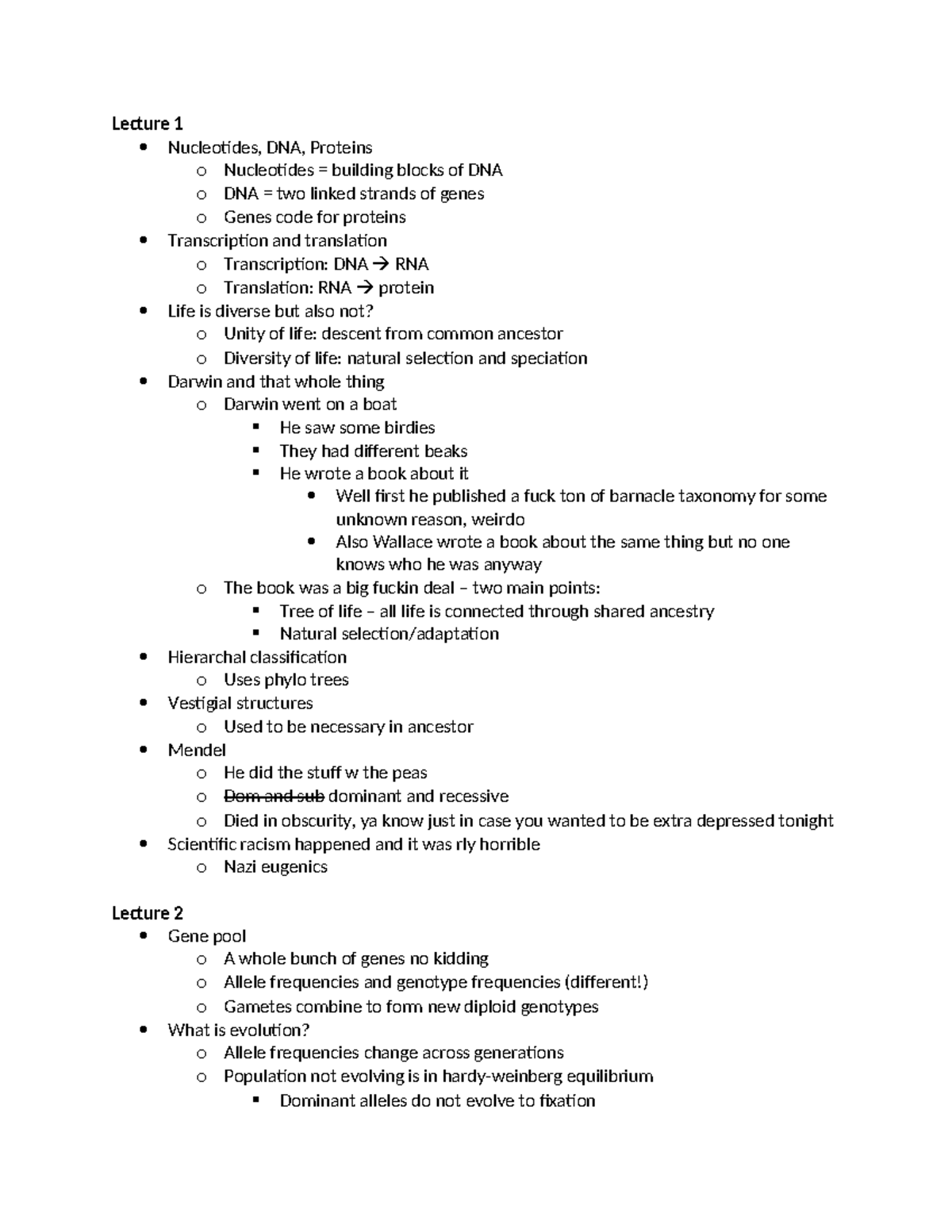 Bio Final Review notes - Lecture 1 Nucleotides, DNA, Proteins o ...