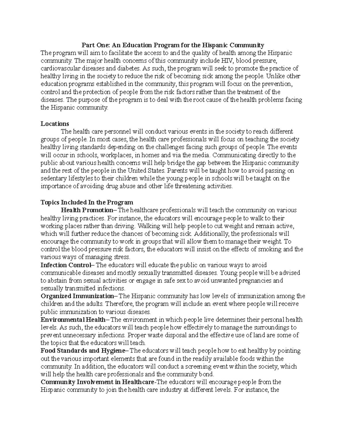 HSC440 Capstone Project Paper on Health Promotion and Disease