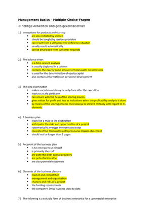 Multiple Choice Aufgaben Englisch Management Basics Multiple Choice Fragen Richtige Antworten Sind Gelb Gekennzeichnet Innovations For Products And Start Up Studocu