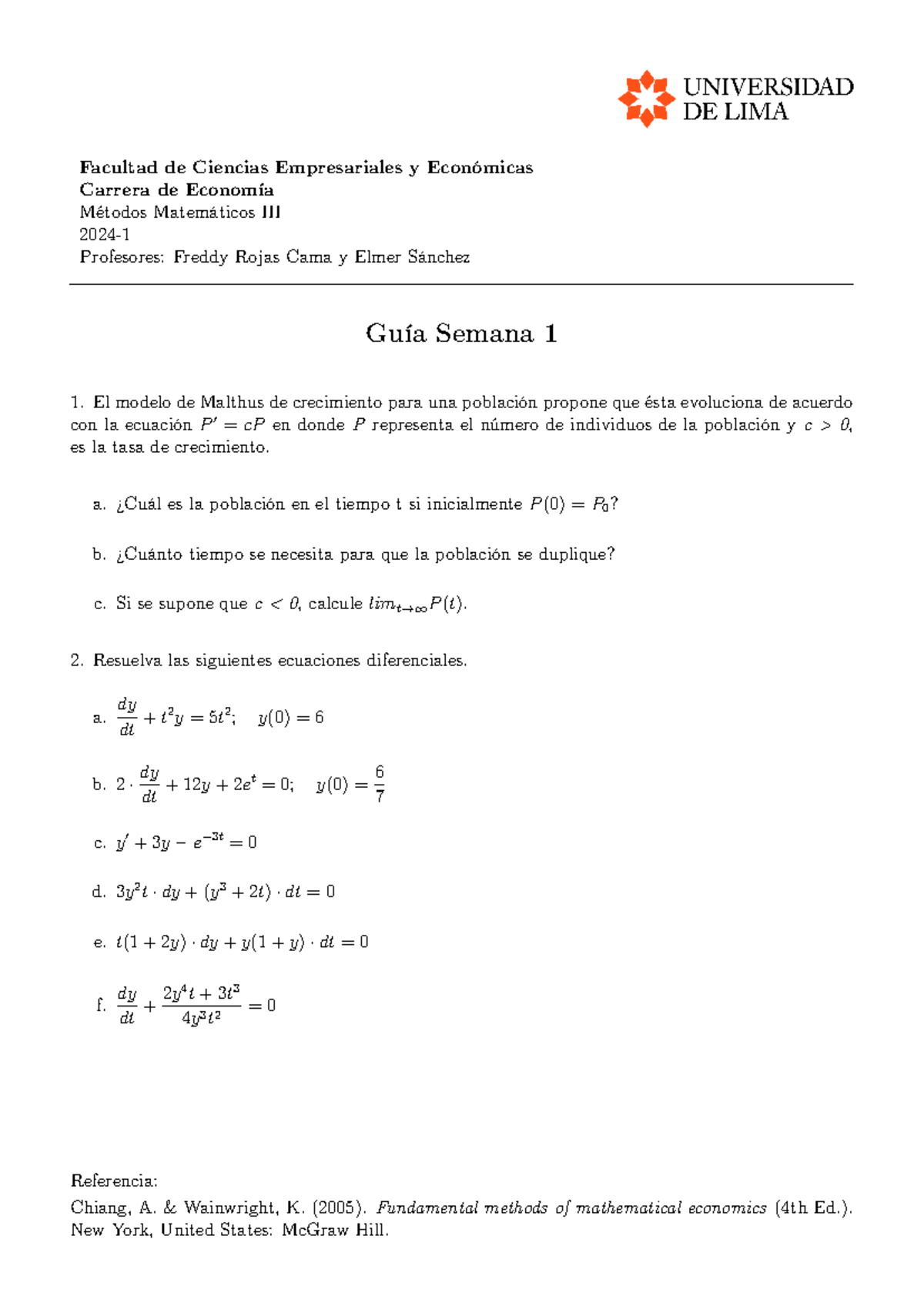 Semana 1 Mmiii 2024-I - ejercicios - Facultad de Ciencias Empresariales ...