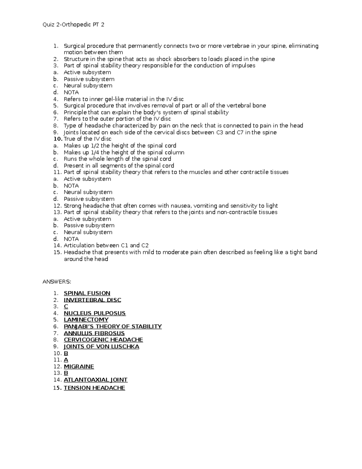 Orthopedic Physical Therapy Quiz 2 Quiz 2Orthopedic PT 2 Surgical