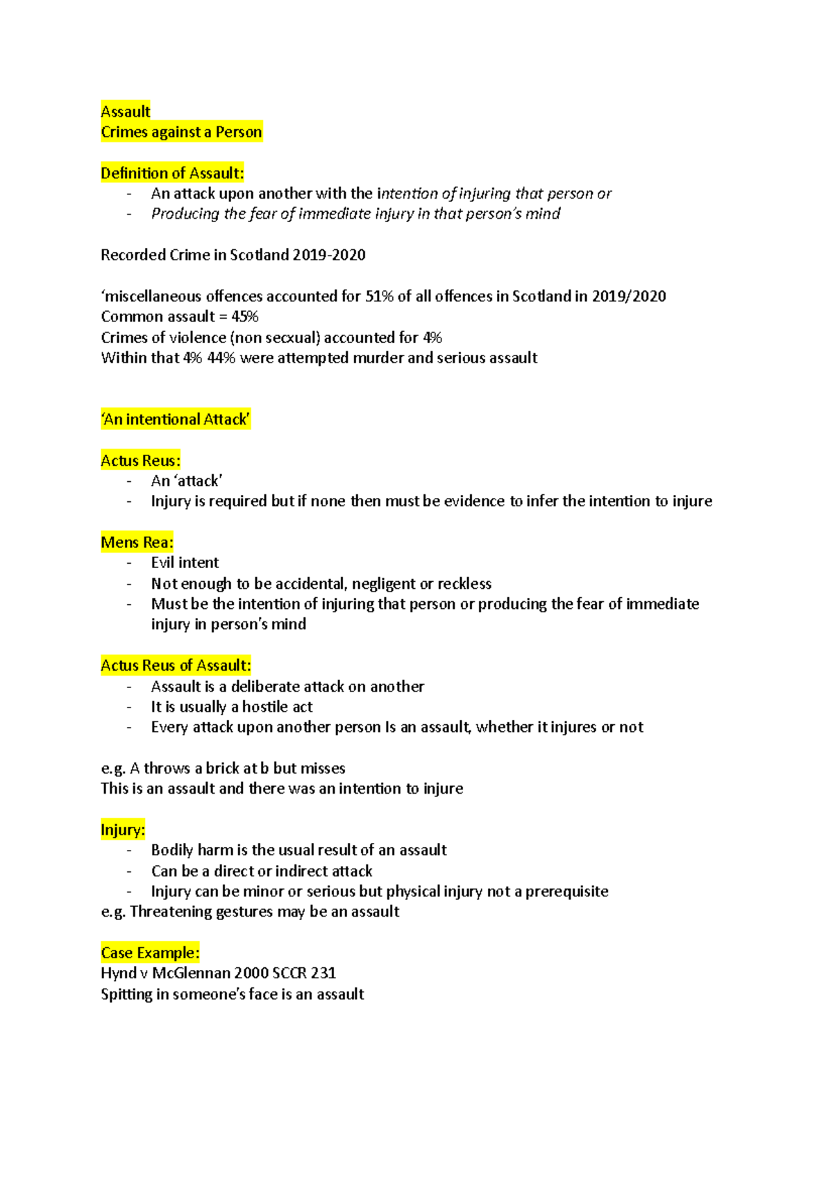 Lecture 16- Assault - Assault Crimes against a Person Definition of ...