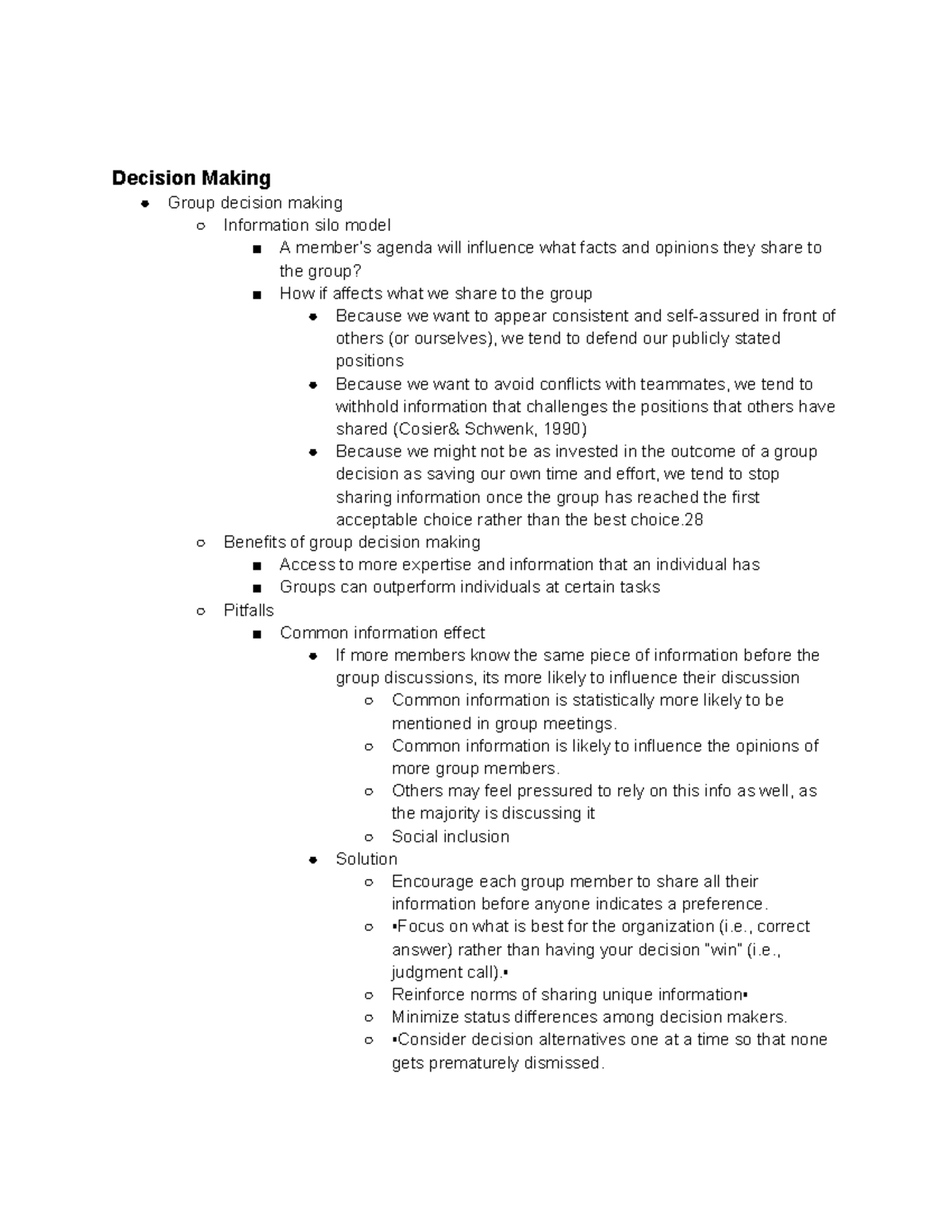 Decision Making Notes - Decision Making Group decision making ...