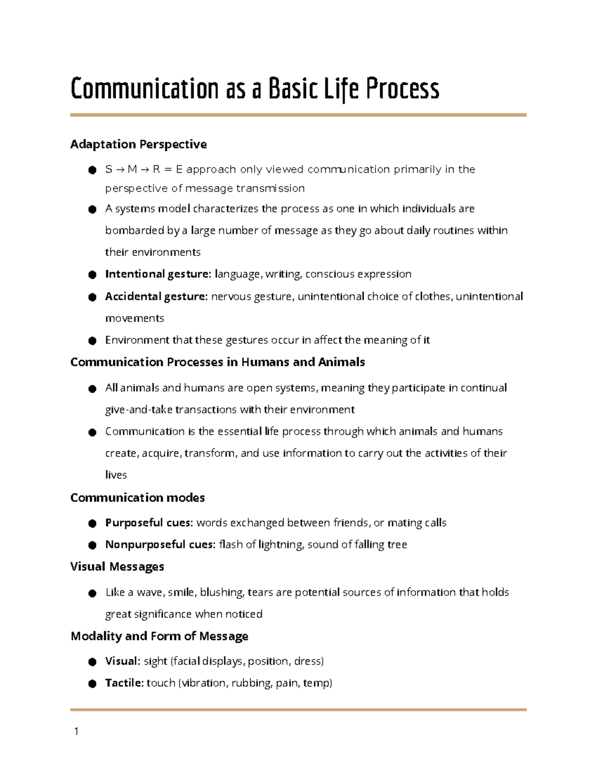 Chapter 3 - Lecture notes 3 - Communication as a Basic Life Process ...