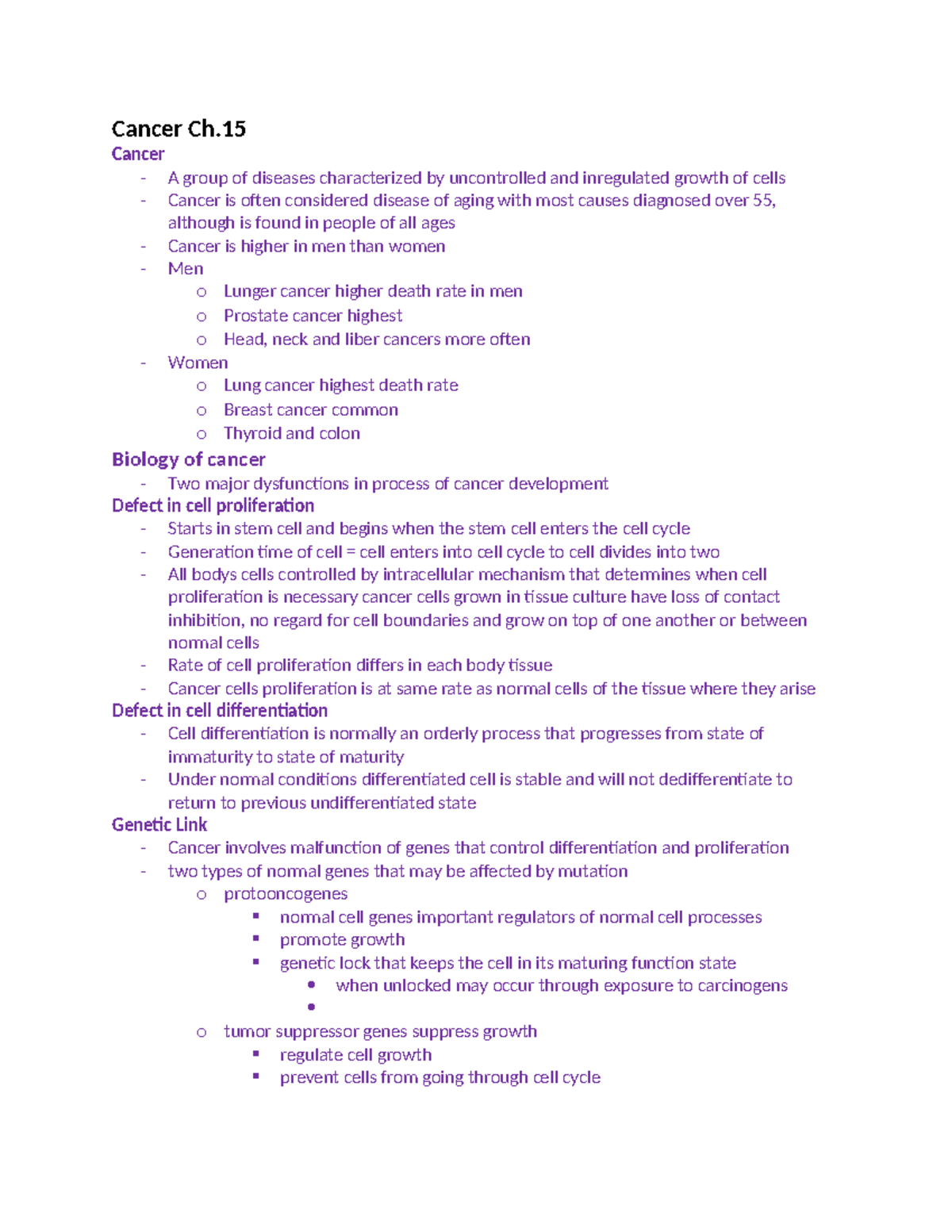 Cancer - note - Cancer Ch. Cancer - A group of diseases characterized ...