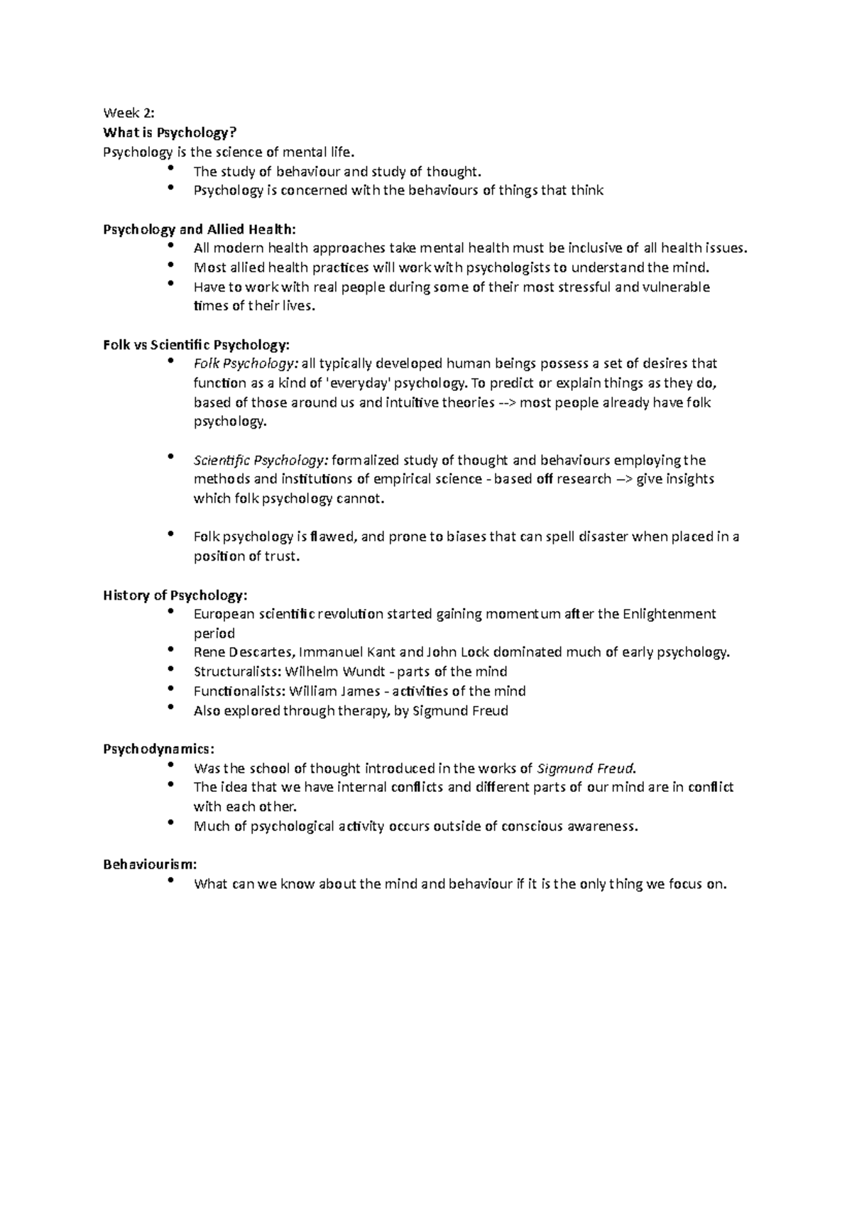 Week 1-3 - Lecture notes 1-3 - Week 2: What is Psychology? Psychology ...