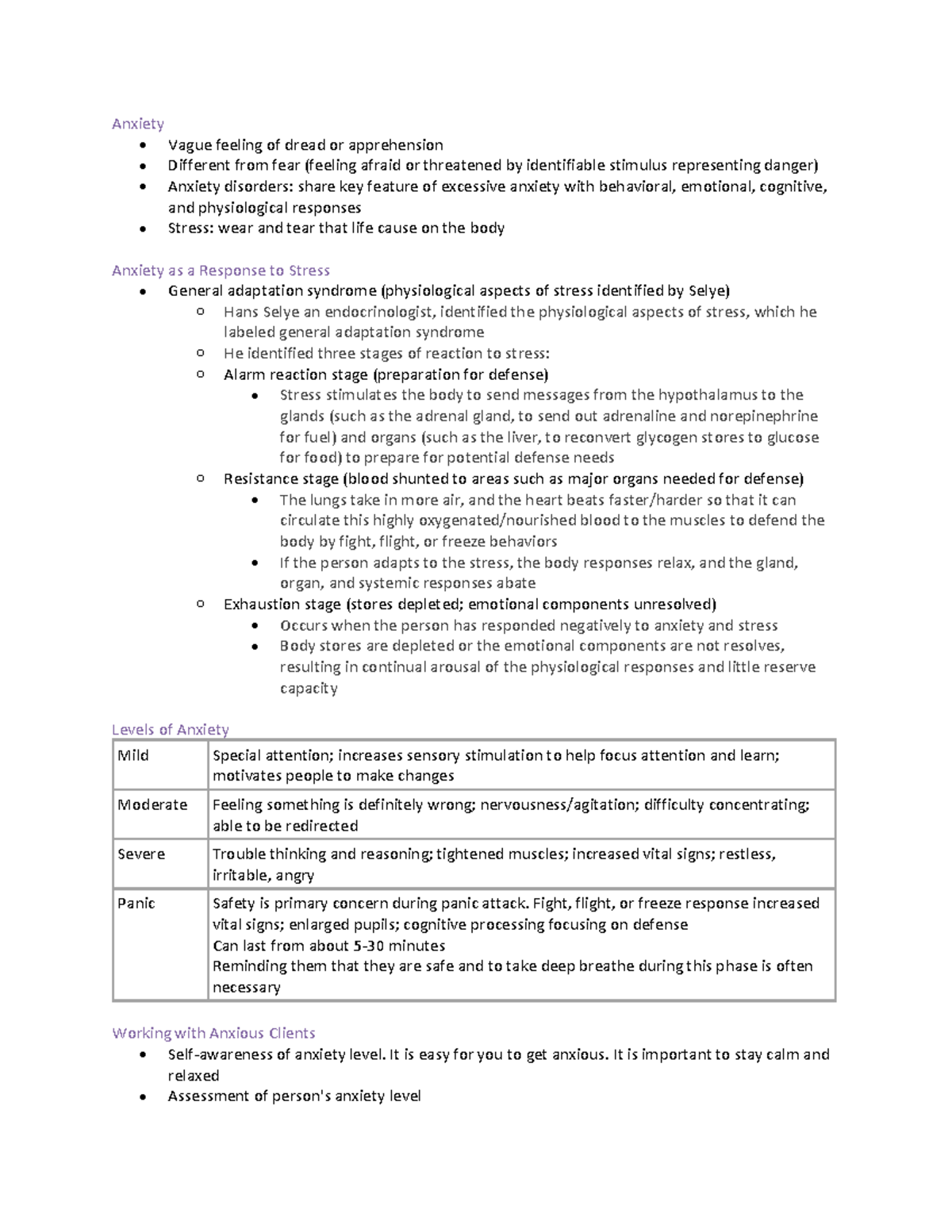Ch 14 Anxiety and Anxiety Related Disorders Anxiety • Vague feeling of dread or apprehension