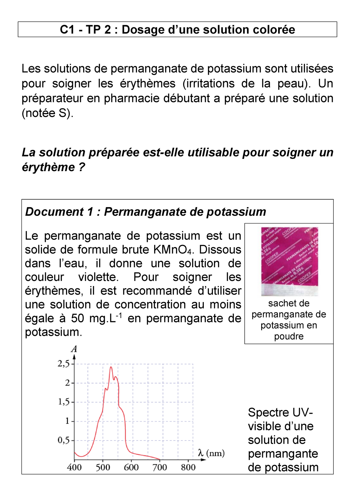 Tp Composition D Un Syst Me Chimique Dosage D Une Solution Color E