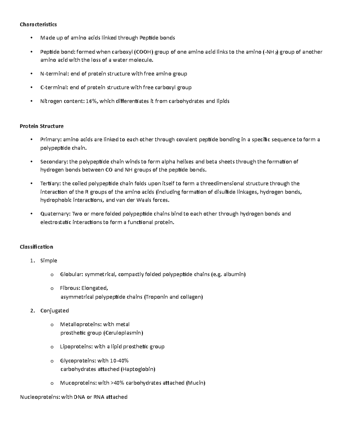 Characteristics - Characteristics Made up of amino acids linked through ...