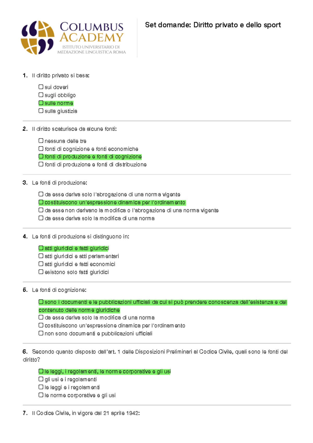 Diritto privato e dello sport 1 delle Disposizioni Preliminari al Codice Civile, quali sono le