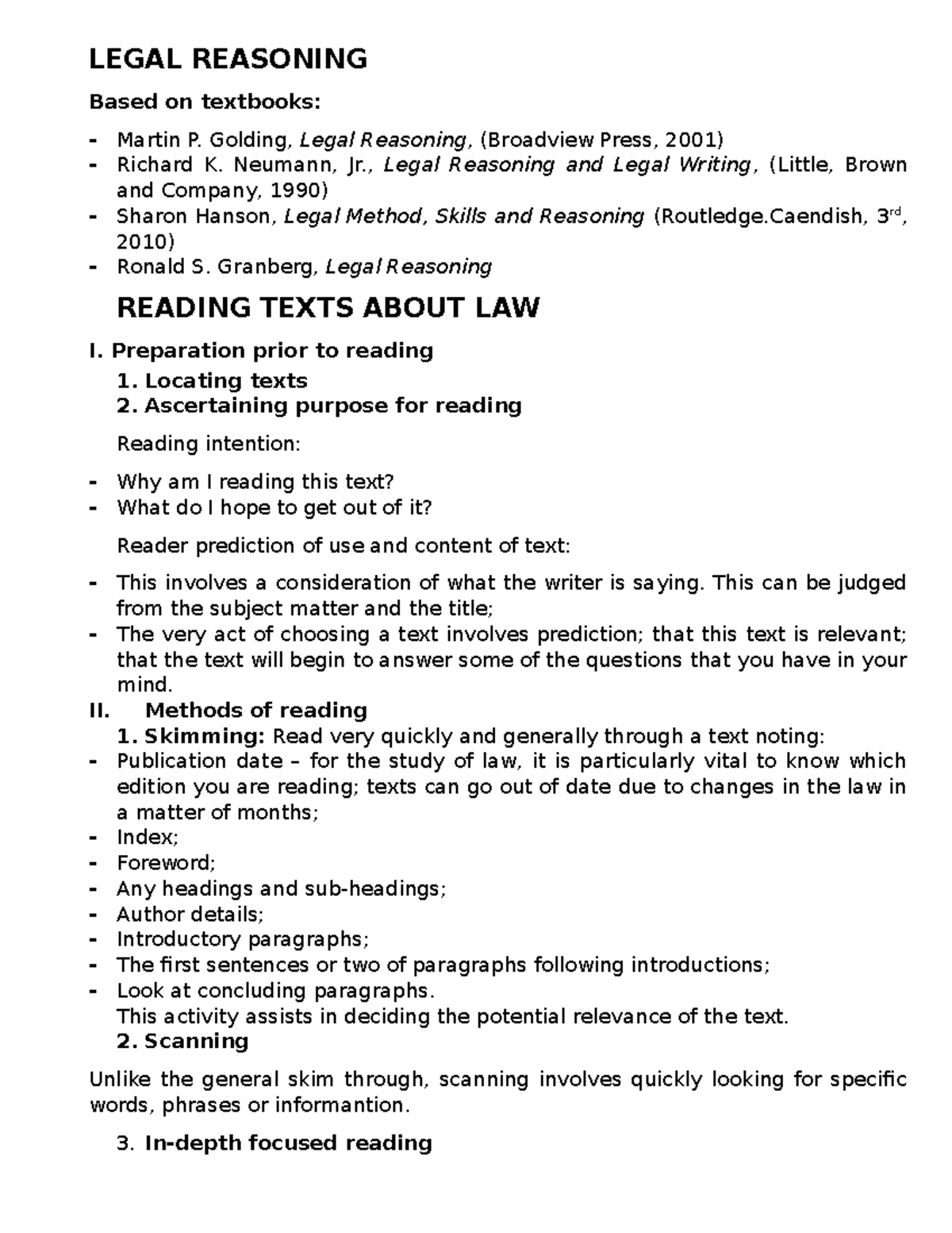 Chapter 2 Reading Texts About LAW - LEGAL REASONING Based On Textbooks ...