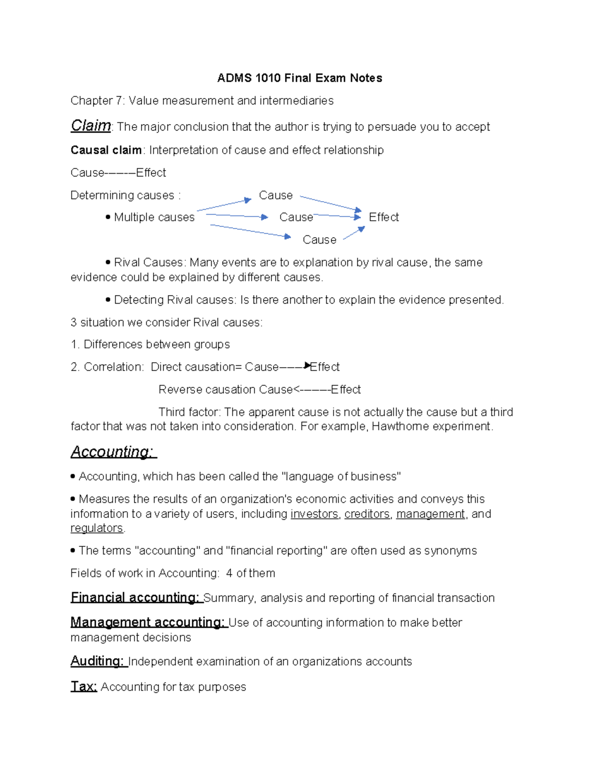 ADMS 1010 Final Exam Notes - ADMS 1010 Final Exam Notes Chapter 7 ...