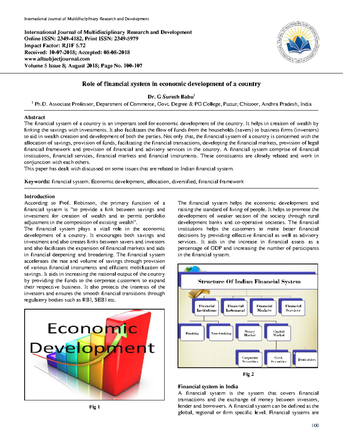 ROLE OF Financial System IN Economic Development - International ...