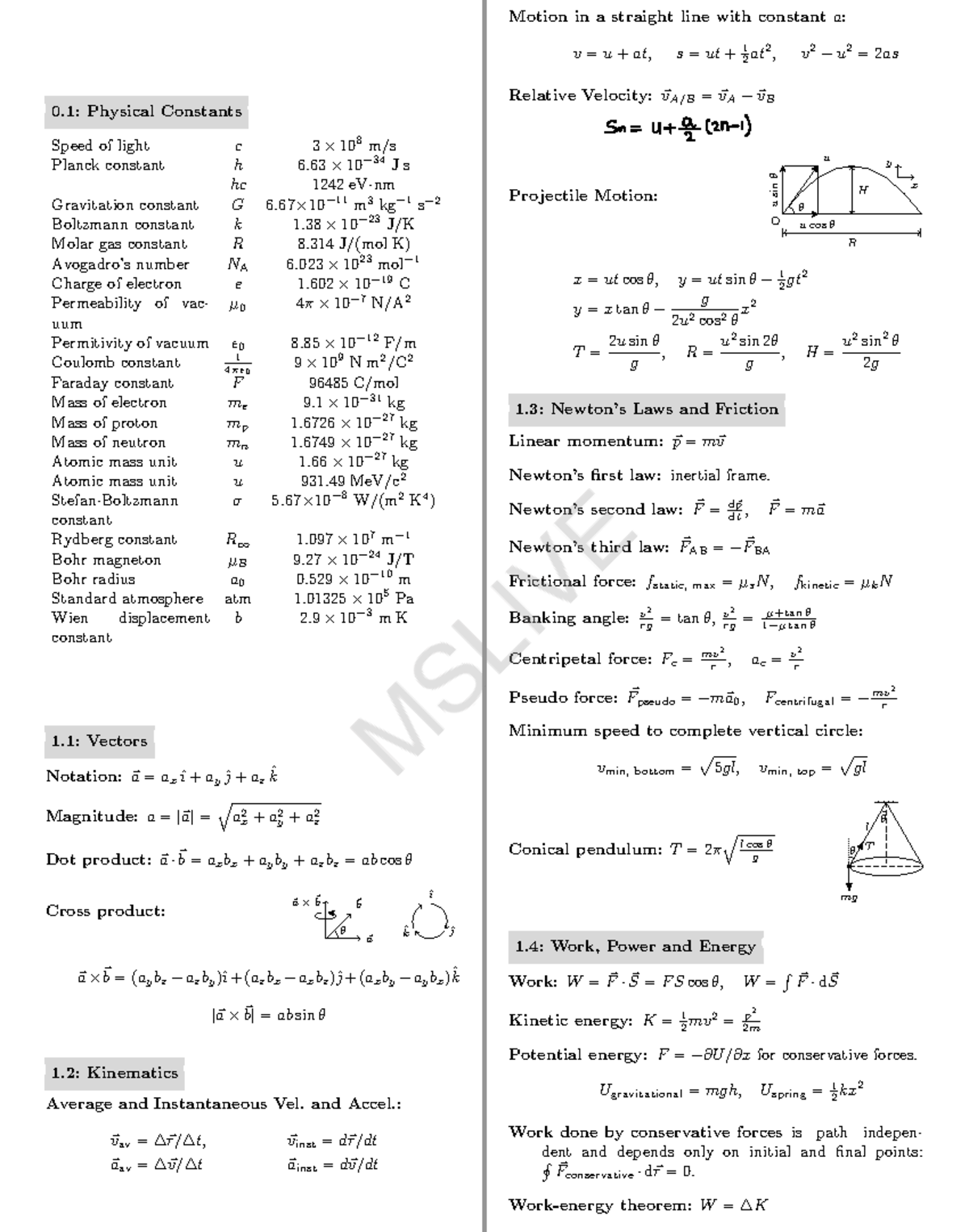 Physics Formula Sheet - Physics formulas from Mechanics, Waves, Optics ...