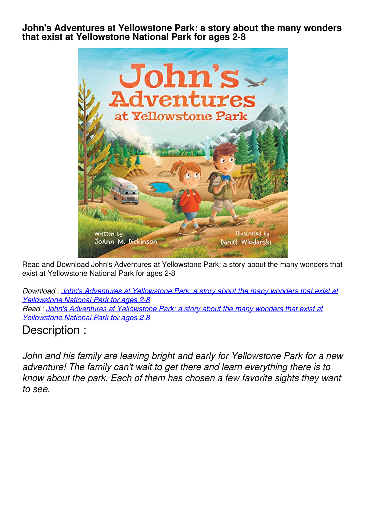 DOWNLOAD/PDF John's Adventures At Yellowstone Park: A Story About The ...