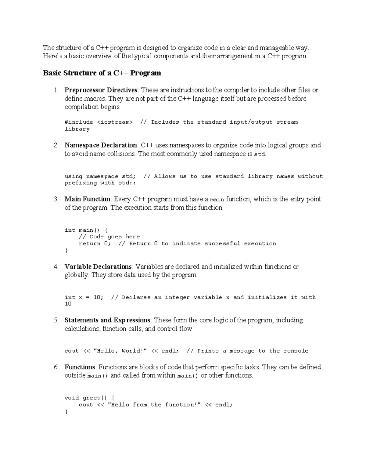 The structure of a C - c/c++ documents - The structure of a C++ program ...