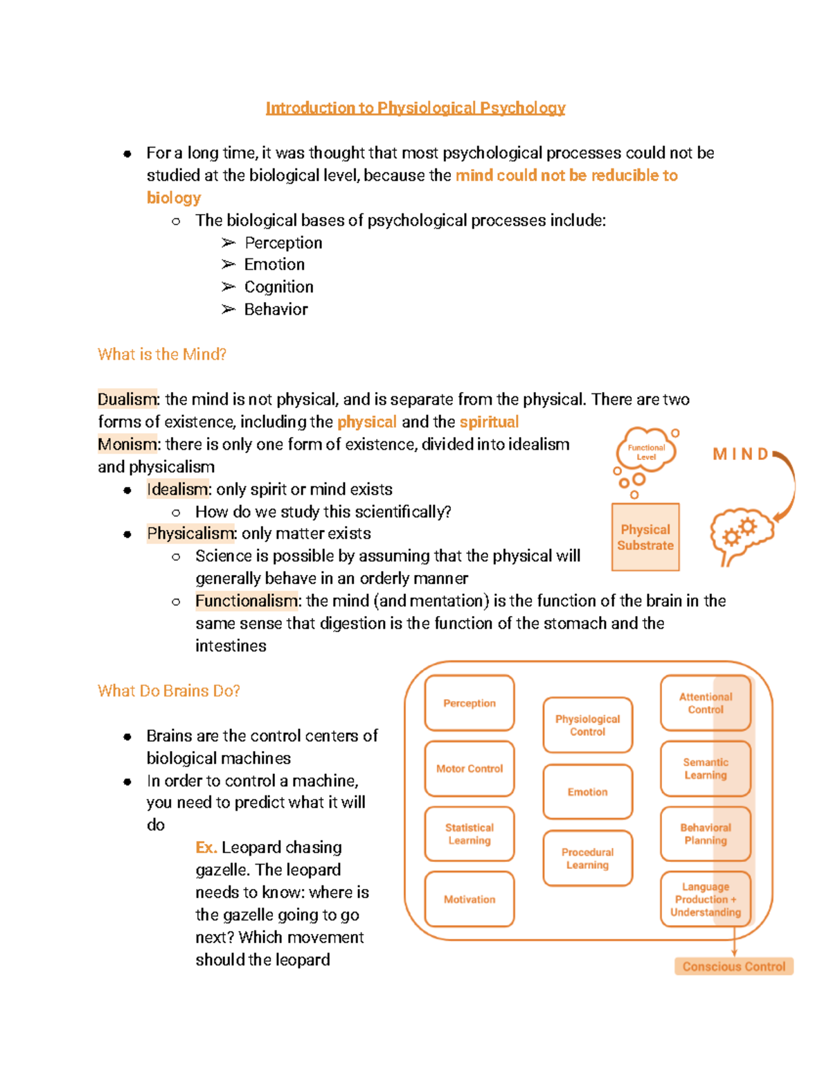 Week 1 Notes - Introduction to Physiological Psychology For a long time ...