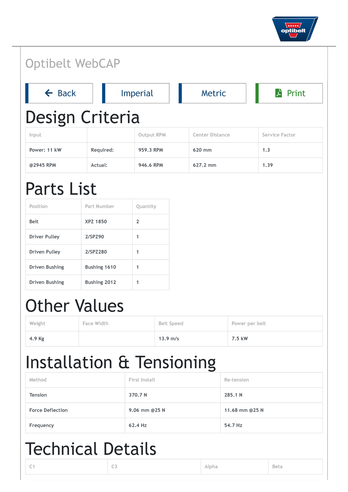 Optibelt Web CAP calculation for belt - Optibelt WebCAP Back Imperial ...