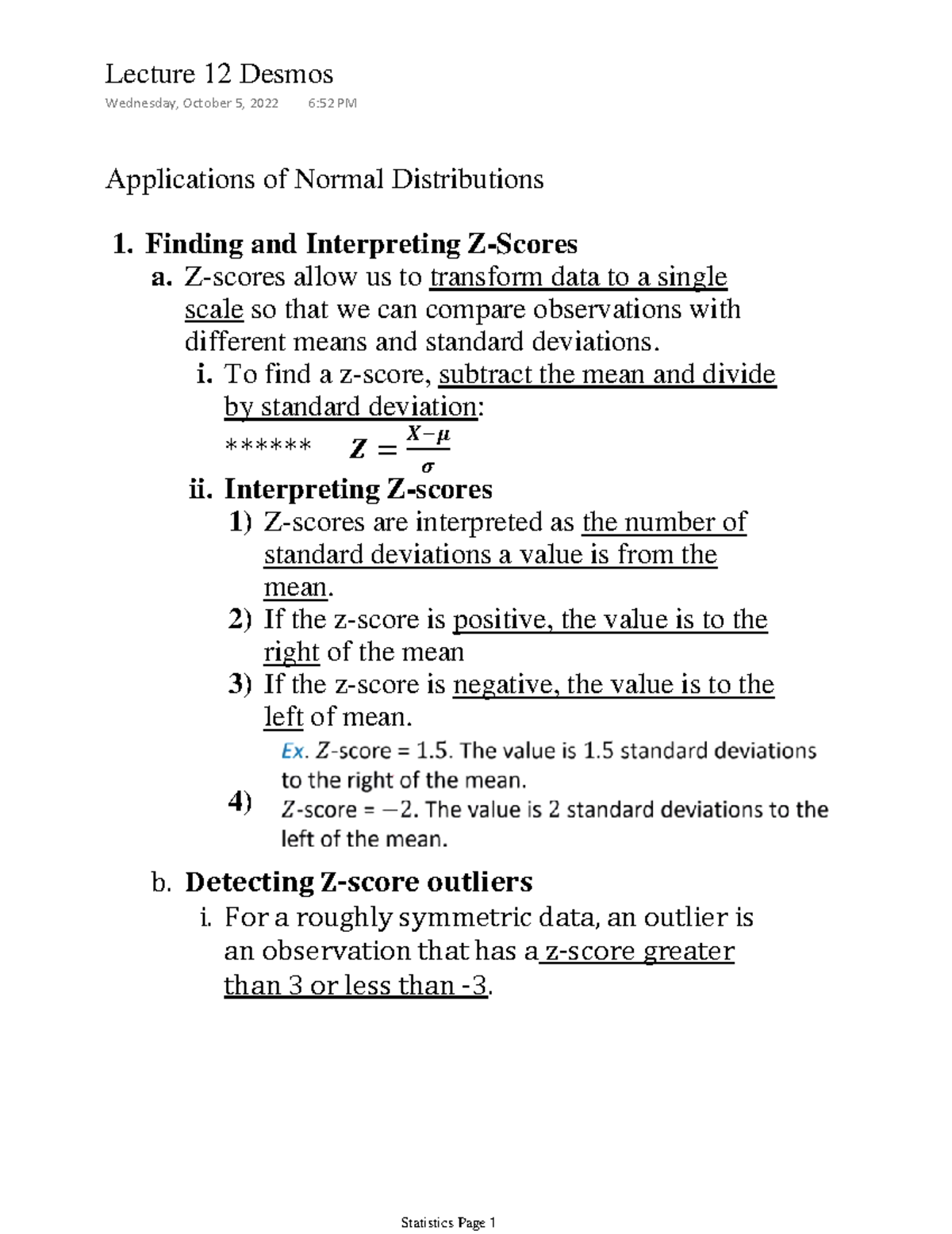 Lecture 12 Desmos - Applications of Normal Distributions Finding and ...
