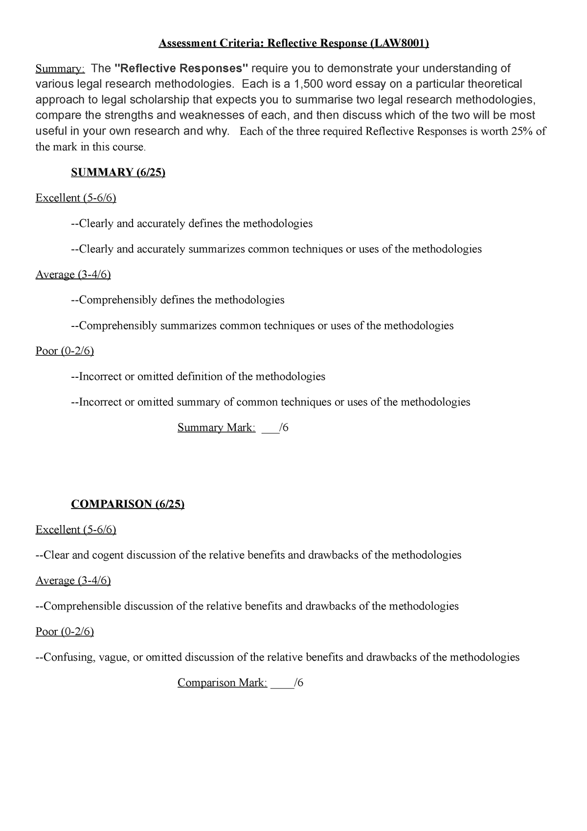 Assessment Criteria for Reflective Response (2021) - Assessment ...