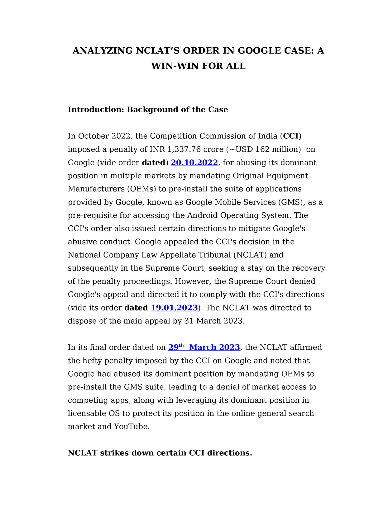 Analyzing Nclat’S Order IN Google CASE A WIN- WIN FOR ALL - ANALYZING ...