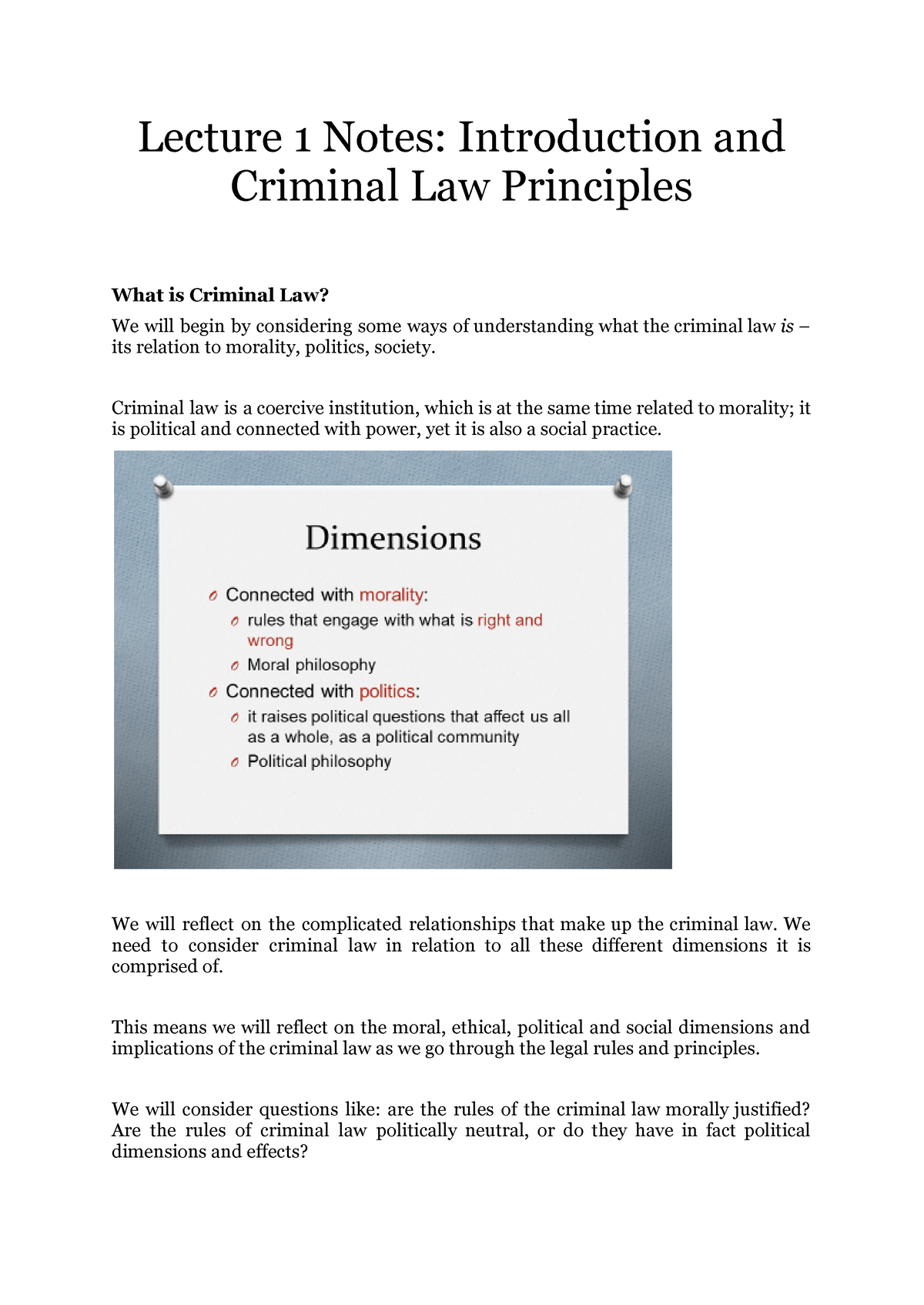 L1 Notes - Lecture 1 Notes: Introduction And Criminal Law Principles ...