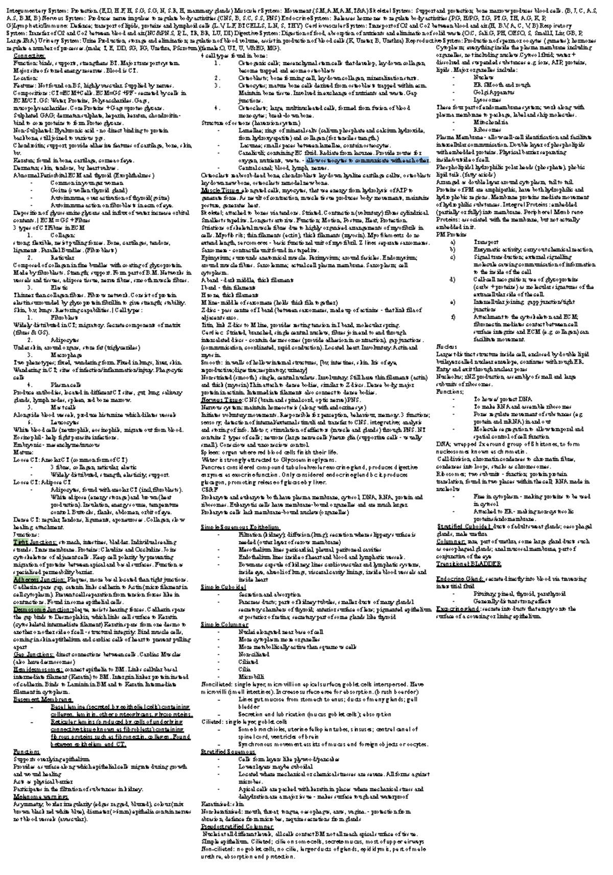 Cheat sheet biosci - Integumentary System: Protection. (E,D, H, H, S, S ...
