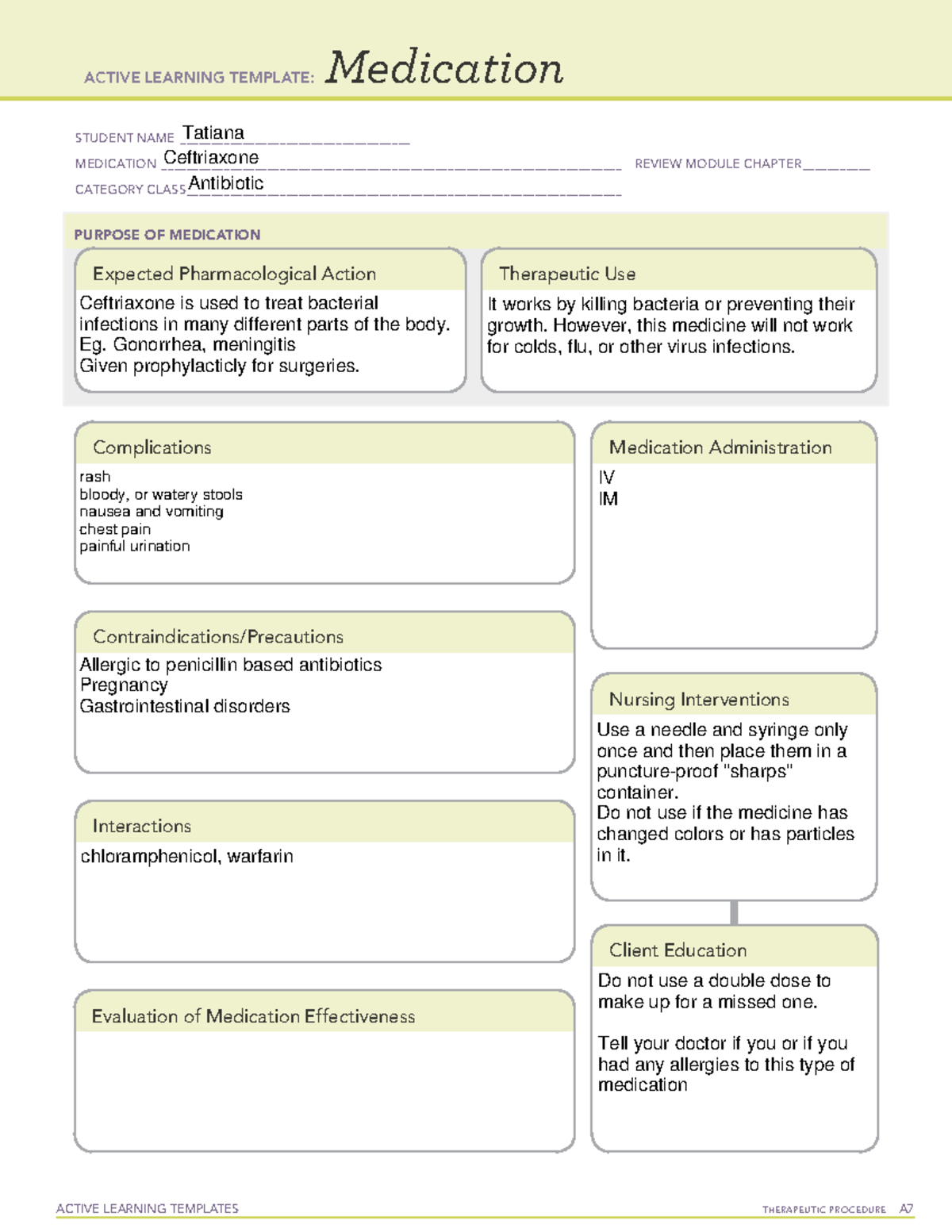 Ceftriaxone med - ATI meds - ACTIVE LEARNING TEMPLATES TherapeuTic ...