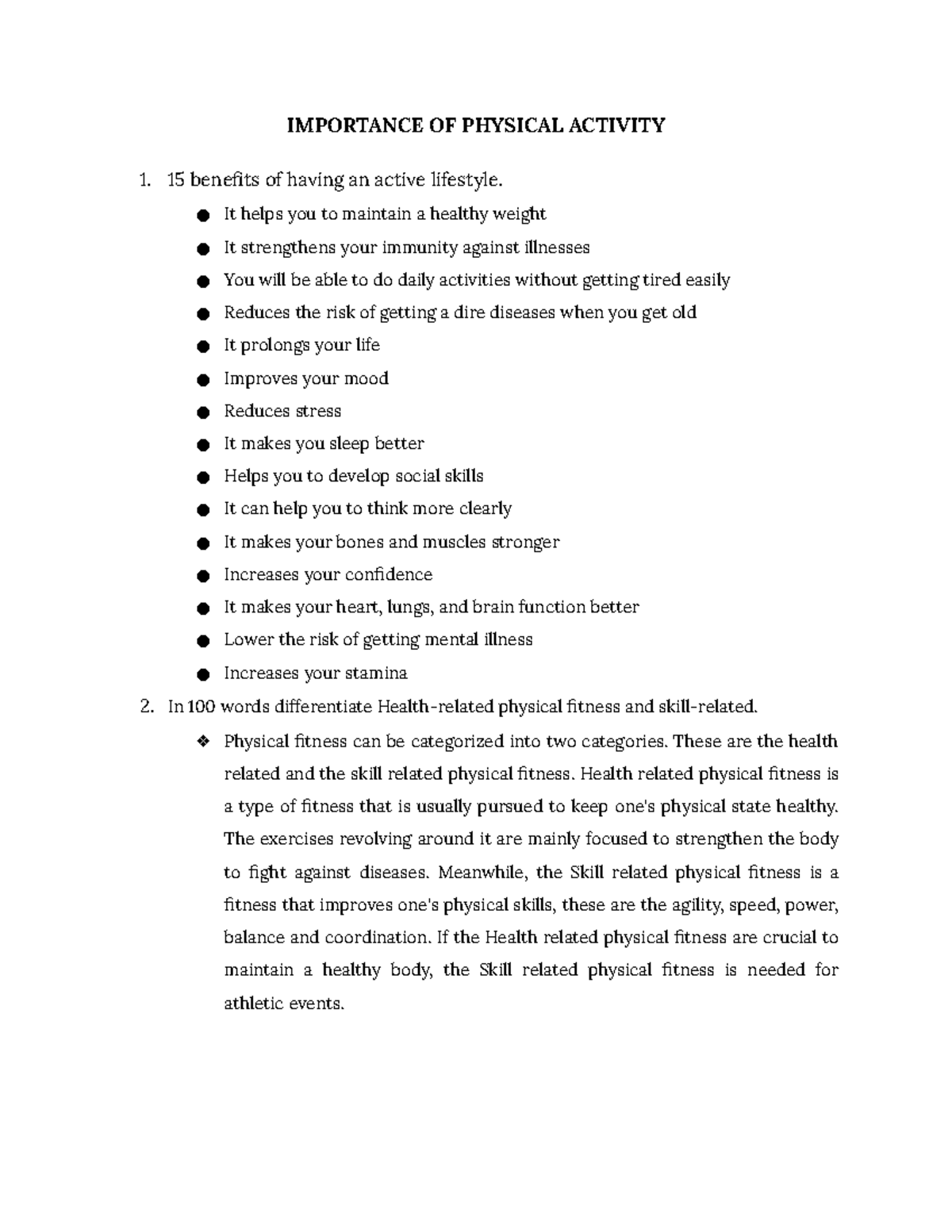 importance of physical activity essay brainly