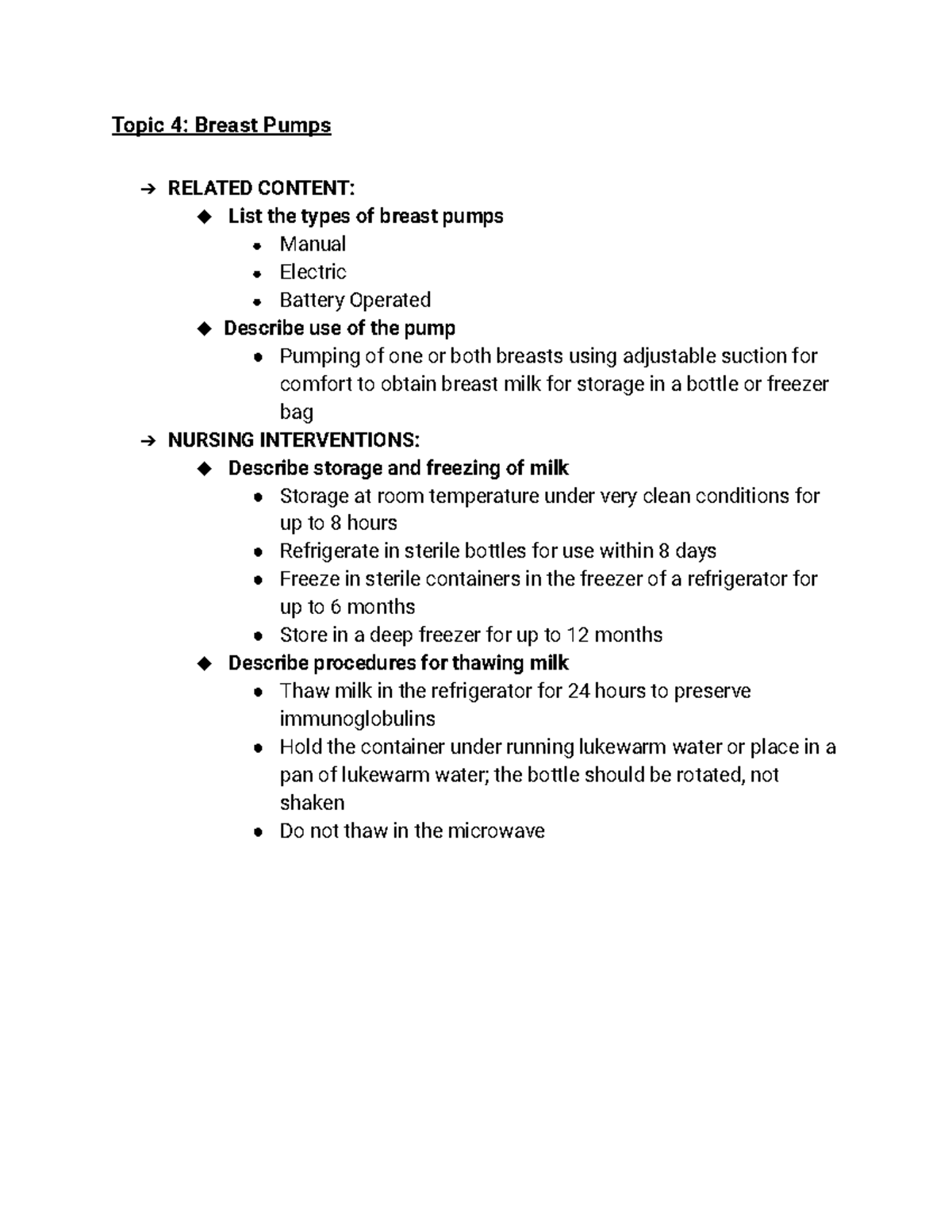 Breast Pumps Topic 4 Breast Pumps RELATED CONTENT List the types of