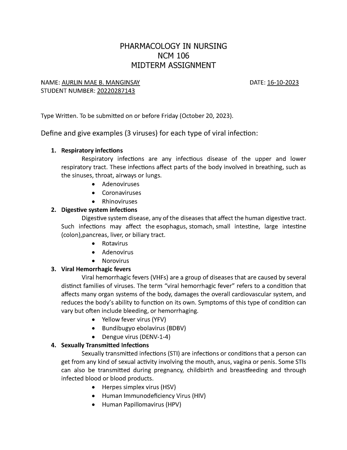 Pharmacology- Midterm- Assignment - PHARMACOLOGY IN NURSING NCM 106 ...