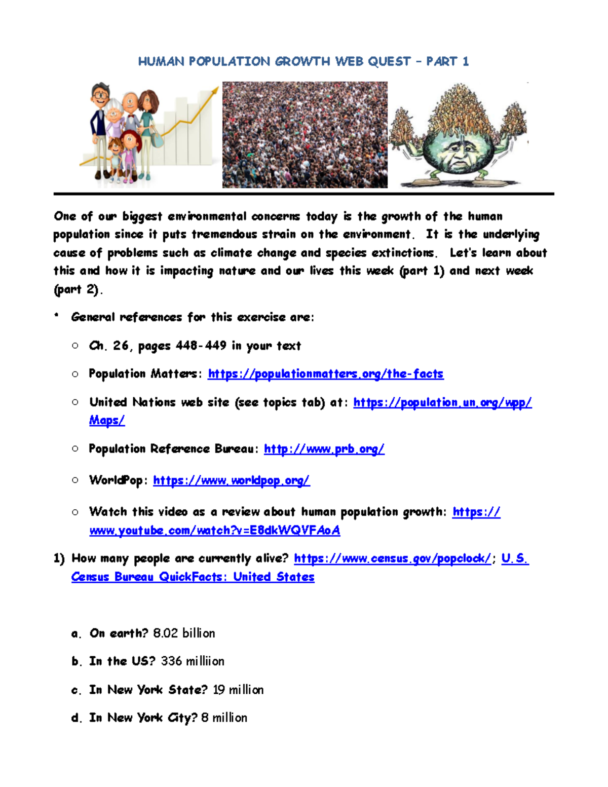 Assignment For Week 7 - Human Population Biology Web Quest - Part 1 ...