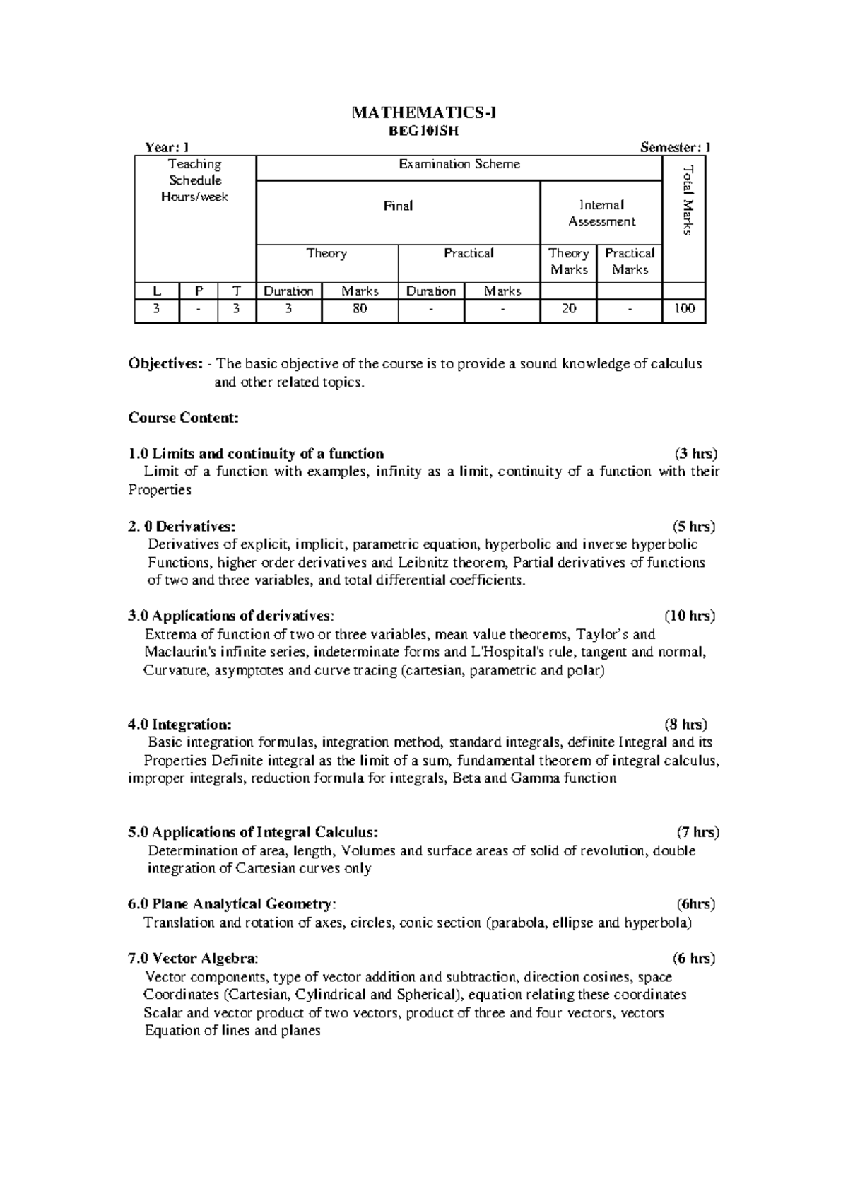 Cff750f3dc1fc98f83d0c301505522 ef - MATHEMATICS-I BEG101SH Year: I ...