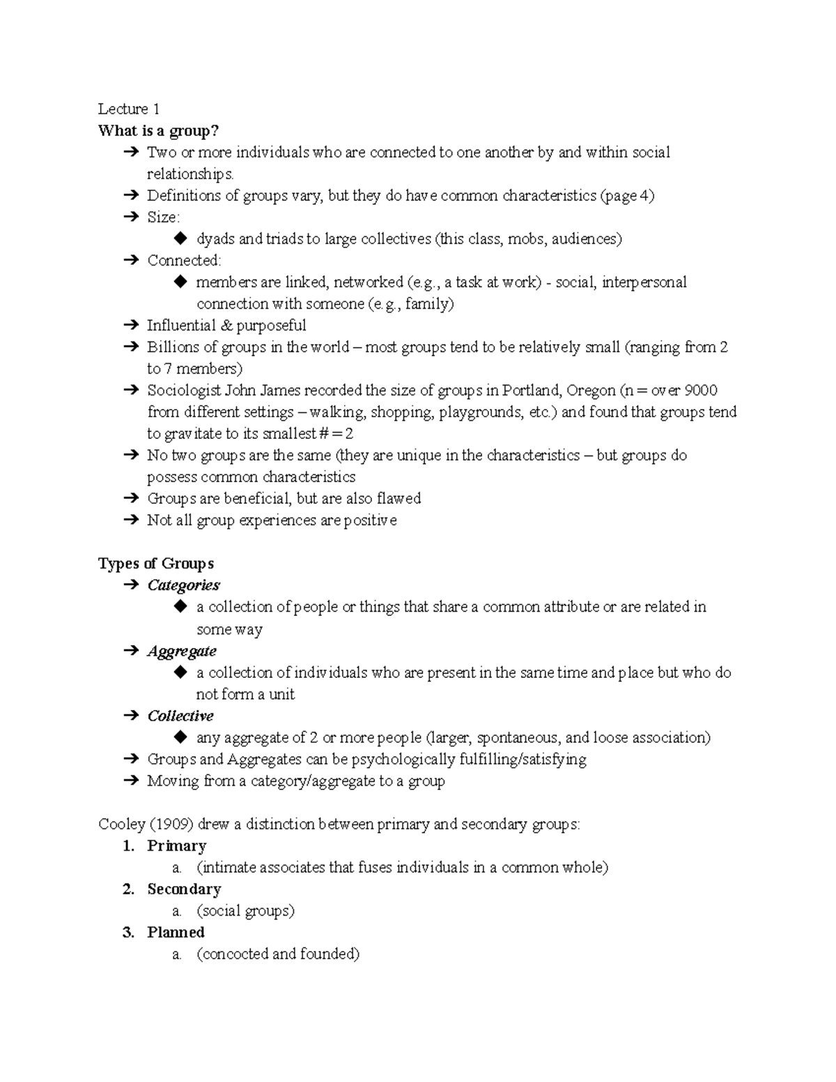 Behaviour In Groups - Class Notes - Lecture 1 What Is A Group? Two Or 