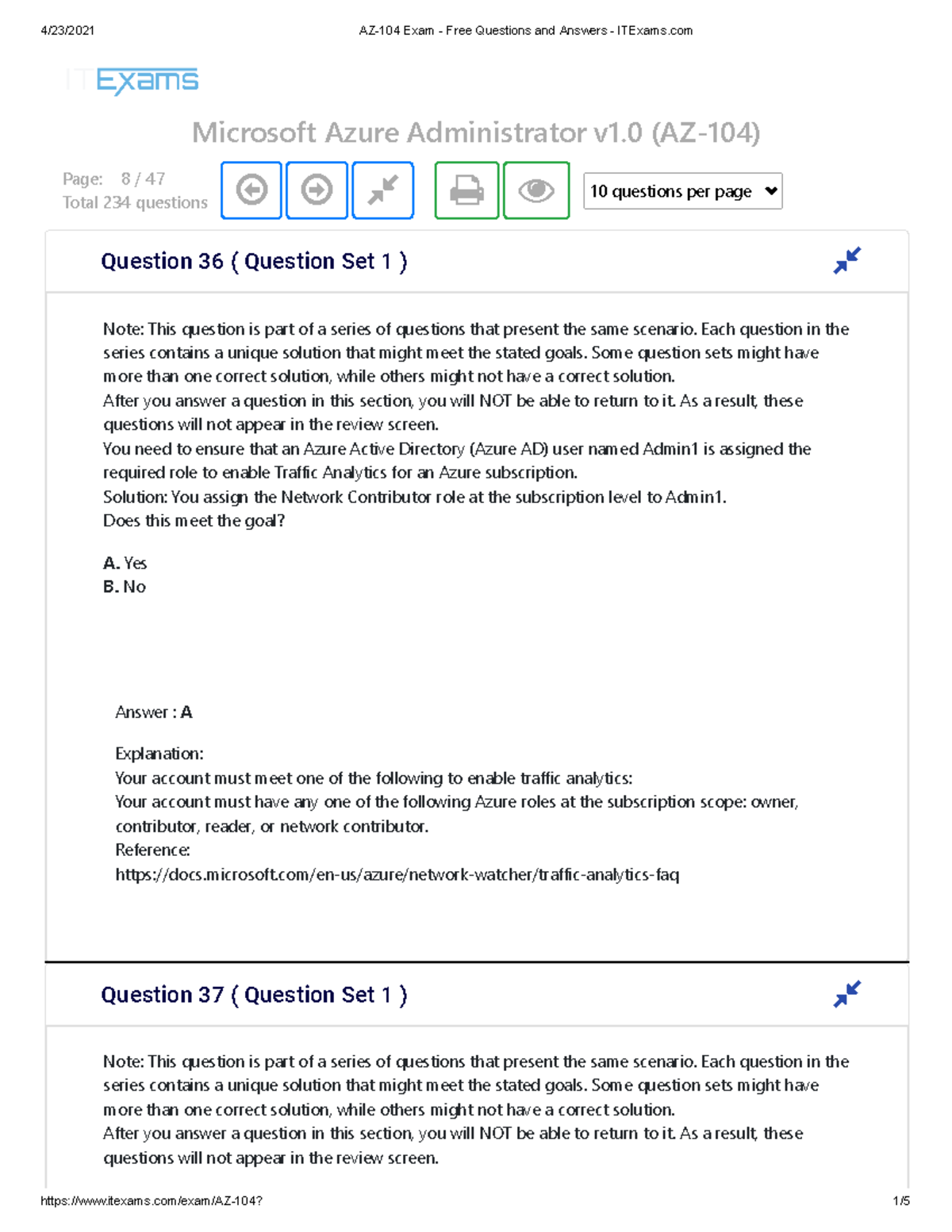 AZ-104 Exam - Free Questions and Answers - ITExams - Microsoft Azure  Administrator v1 (AZ-104) Page: - Sns-Brigh10