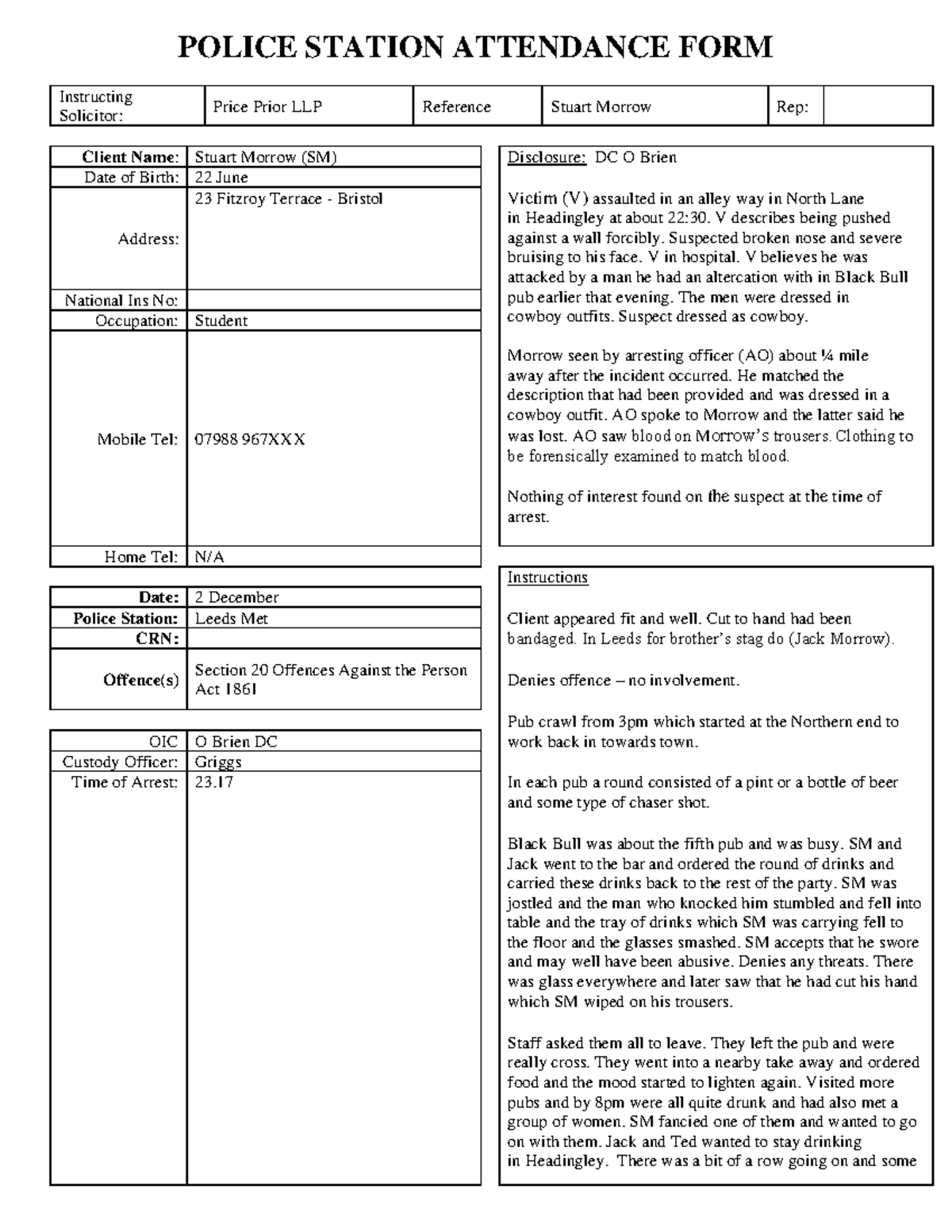CLP WS2 Consolidate Police station attendance form - Instructing ...