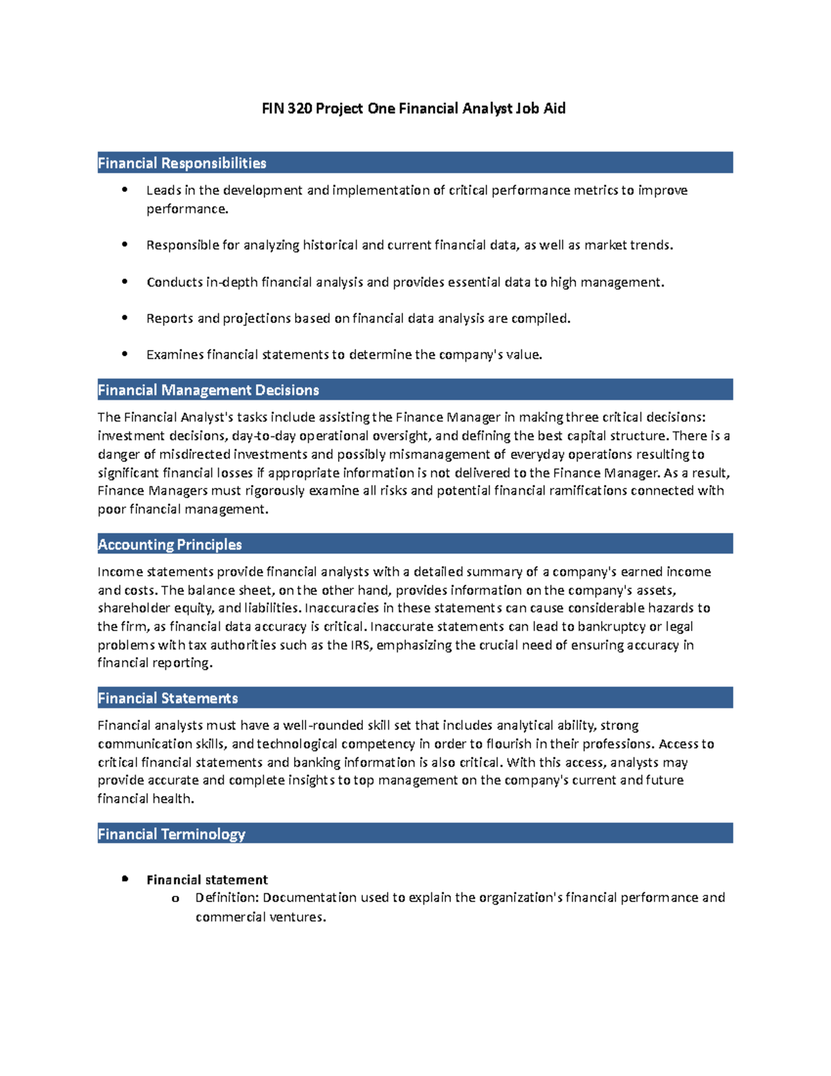 3-2 Project One Fin analyst - FIN 320 Project One Financial Analyst Job ...