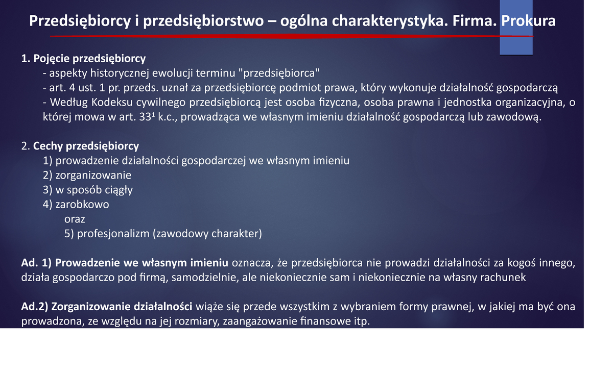 Parwo - prezentacja - Prawo gospodarcze (E) - PUT - Studocu