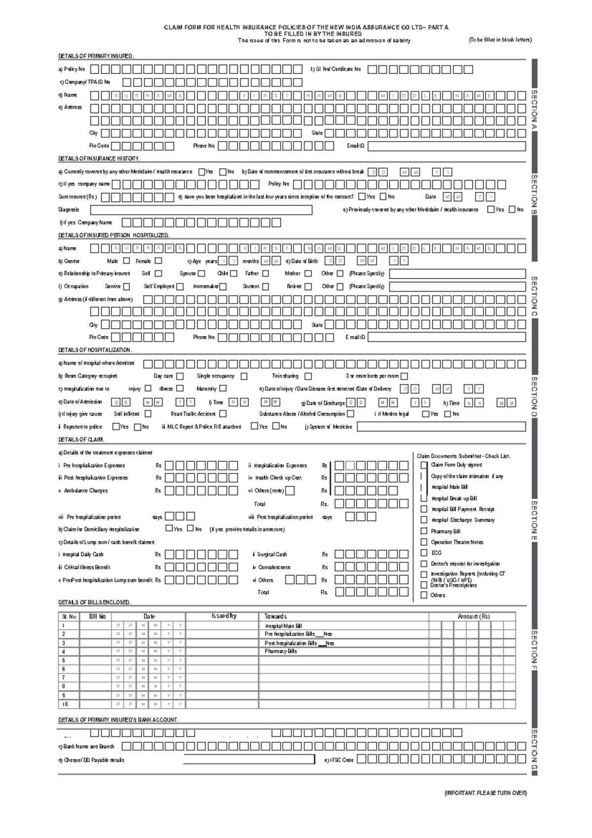 new-mediclaim-claim-form-a-policy-no-b-c-company-tpa-id-no-d