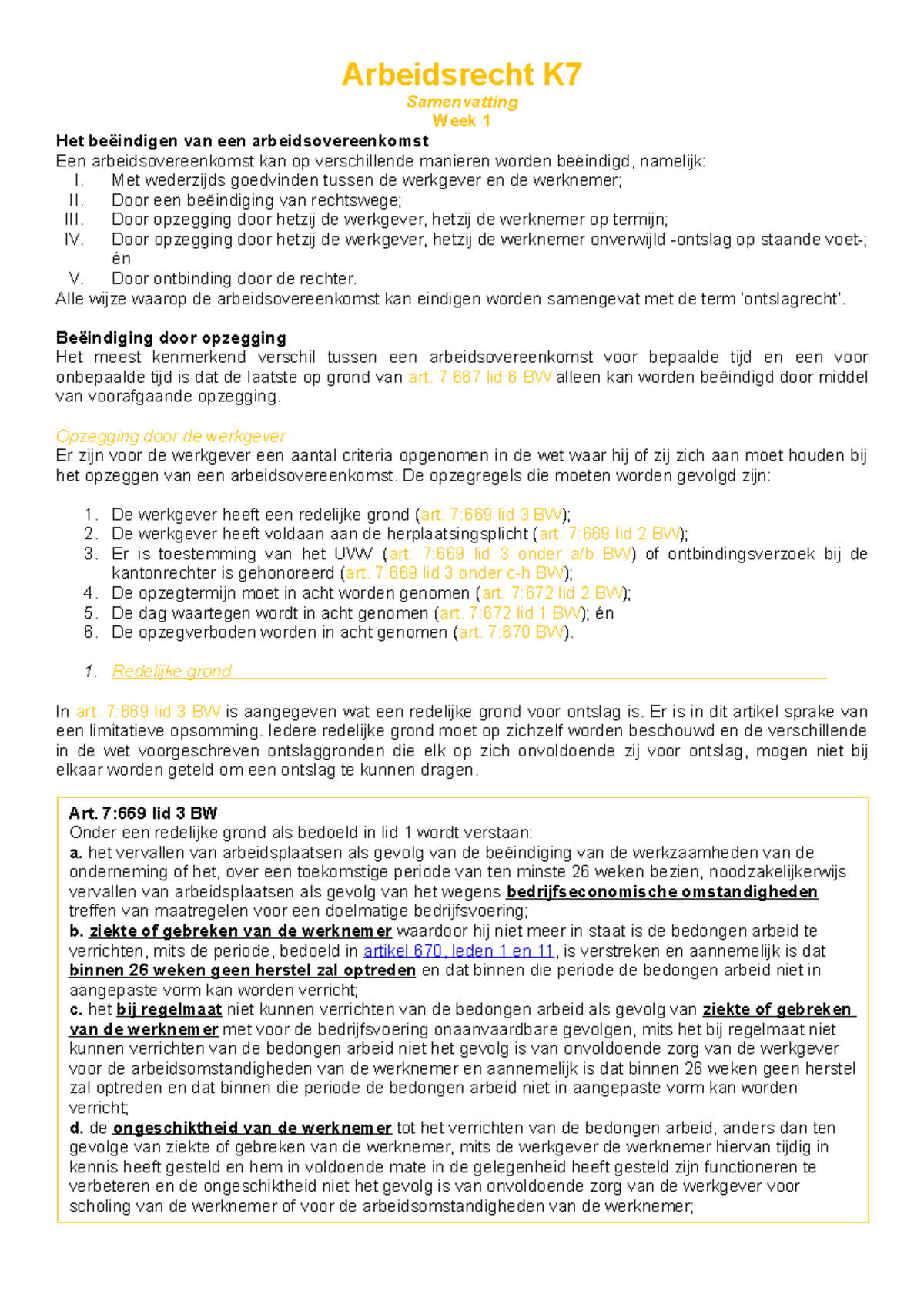 AR Samenvatting - Arbeidsrecht K Samenvatting Week 1 Het Beëindigen Van ...