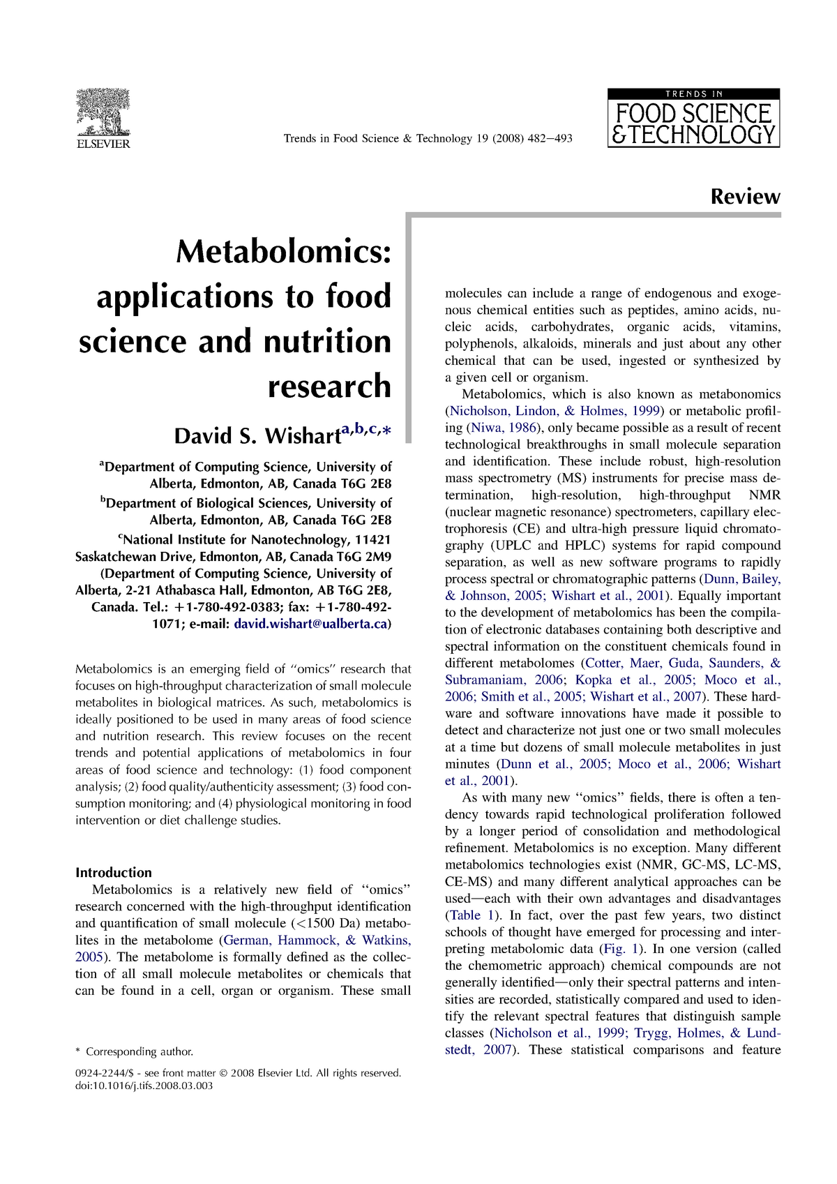 Metabolomics Applications To Food Scienc - Review Metabolomics ...