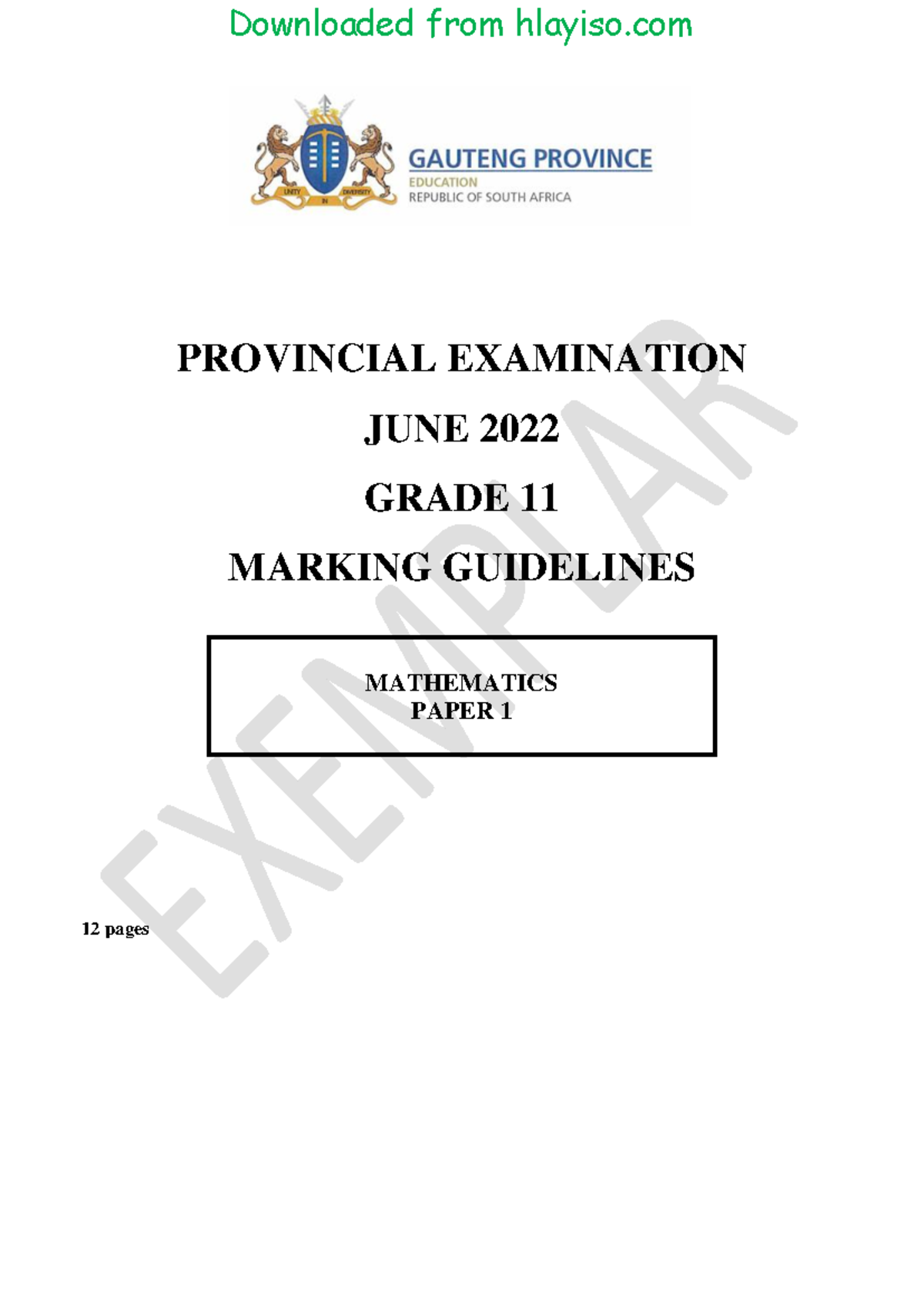 Gr11 MATH P1 (ENG) June 2022 Possible Answers hlayiso - PROVINCIAL ...