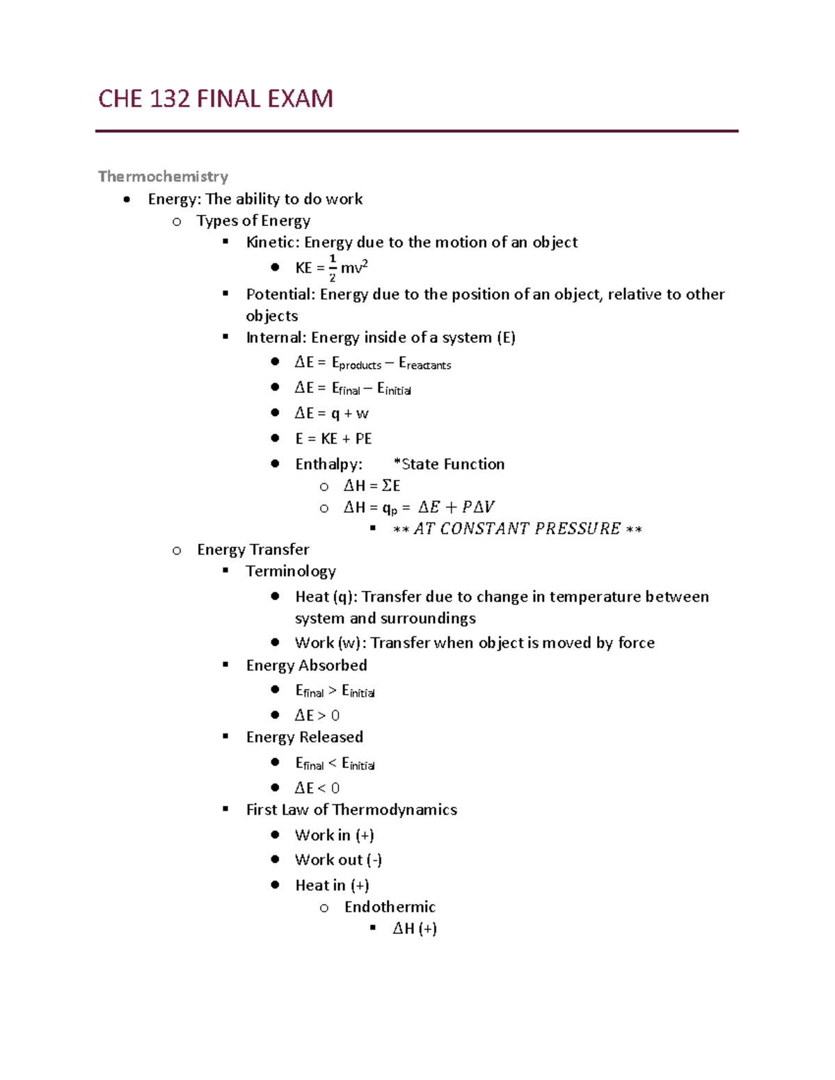 Che 132 Final Exam Notes Warning Tt Undefined Function 32 Warning Tt Undefined Function 8691