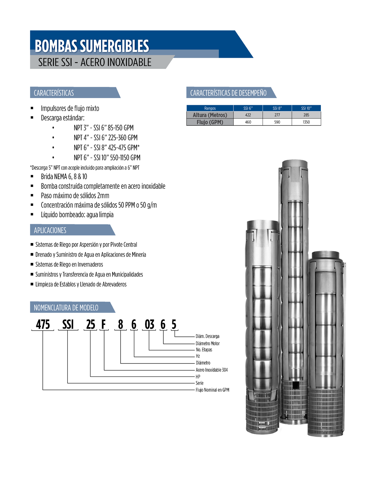 Datasheet Bomba Sumergible Franklin Electric - SERIE SSI - ACERO ...