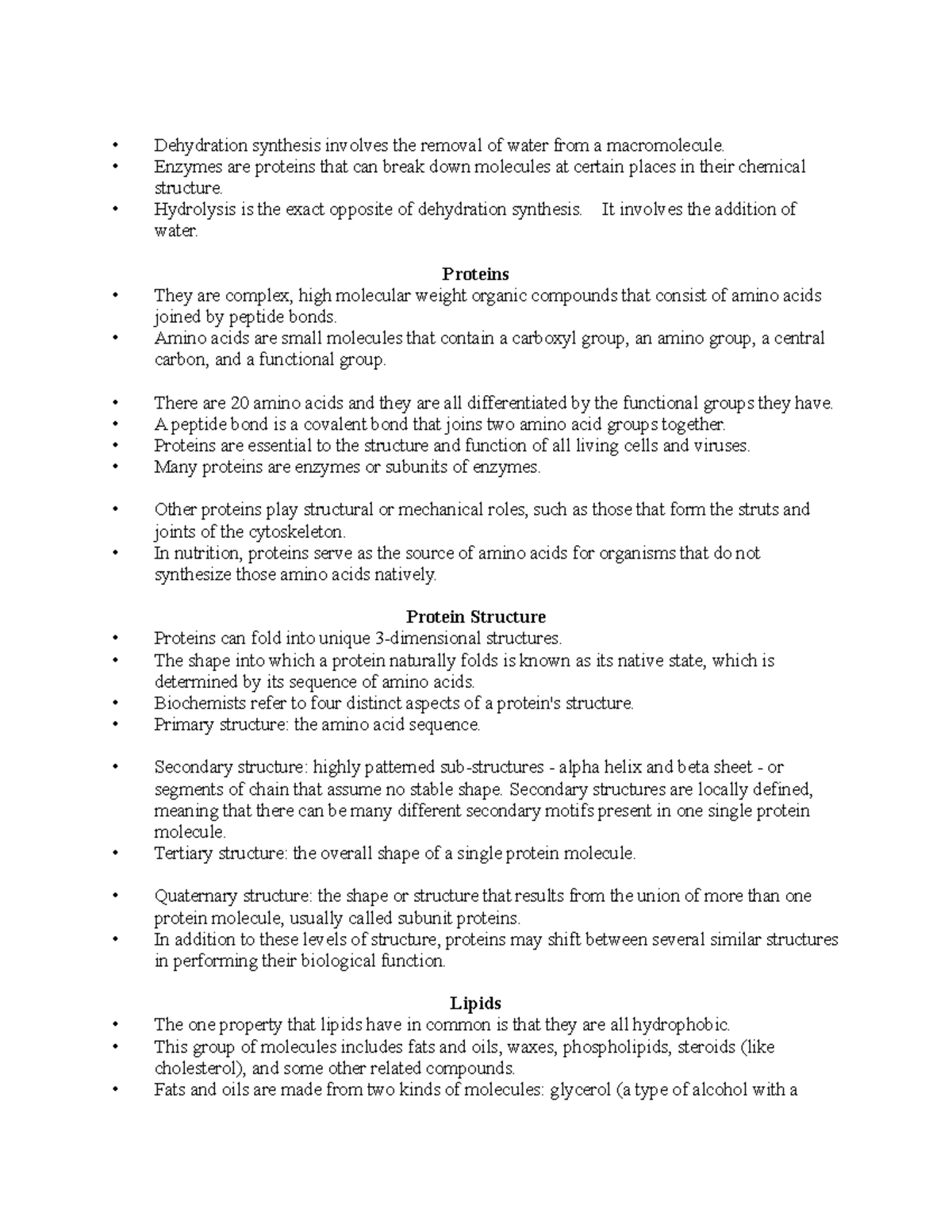 4 Chemical foundations 2019 - Dehydration synthesis involves the ...