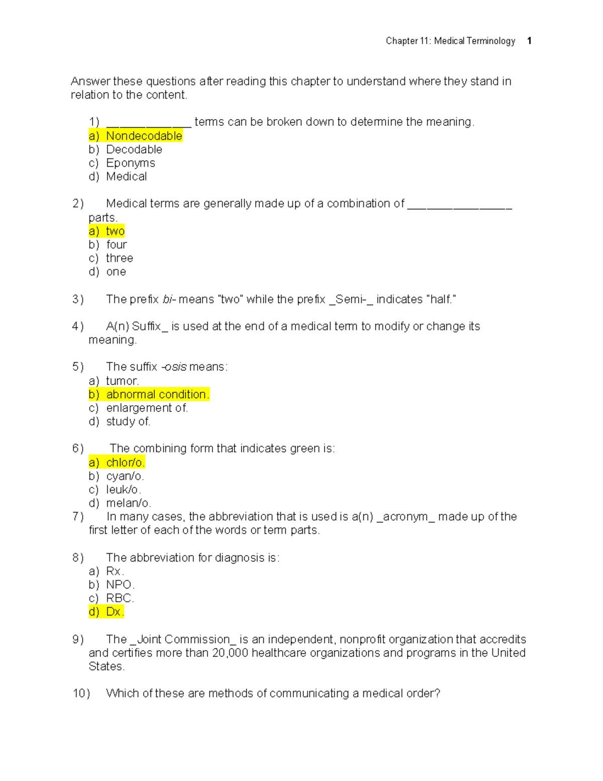 assignment 3. chapter homework medical terminology