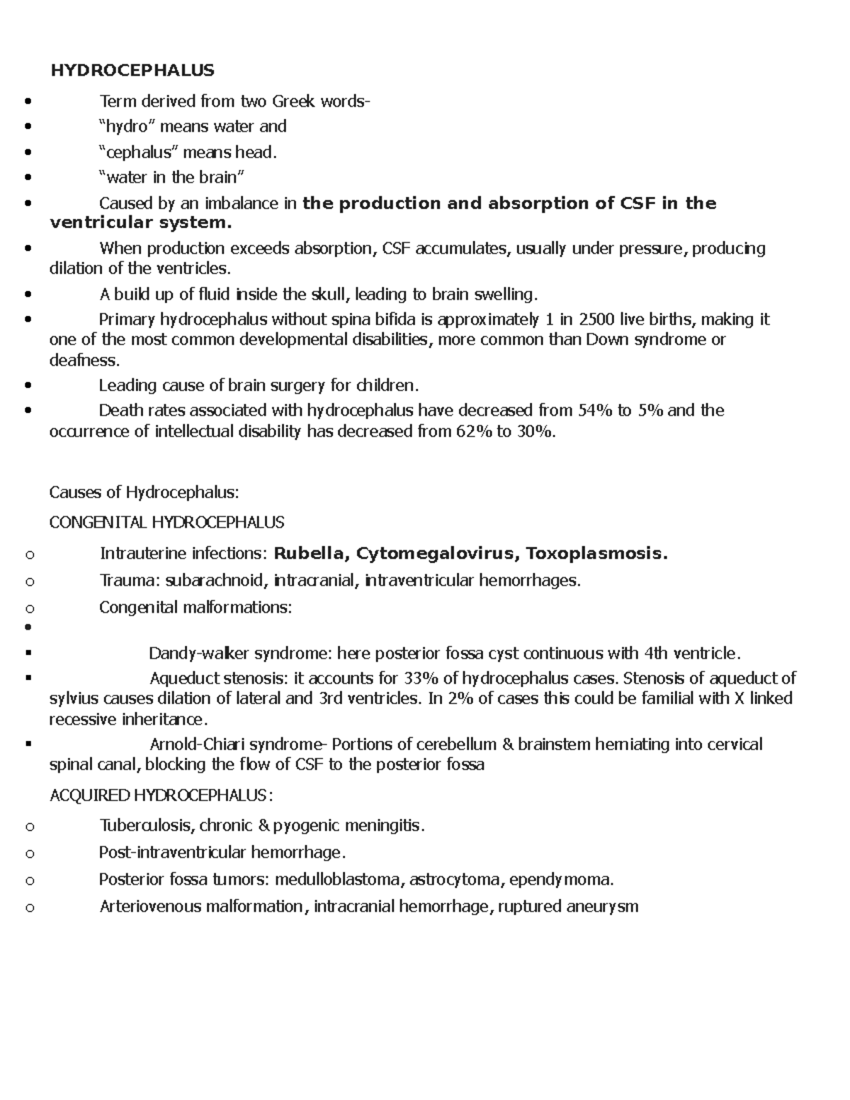 Common Problems During Infancy - HYDROCEPHALUS Term derived from two ...
